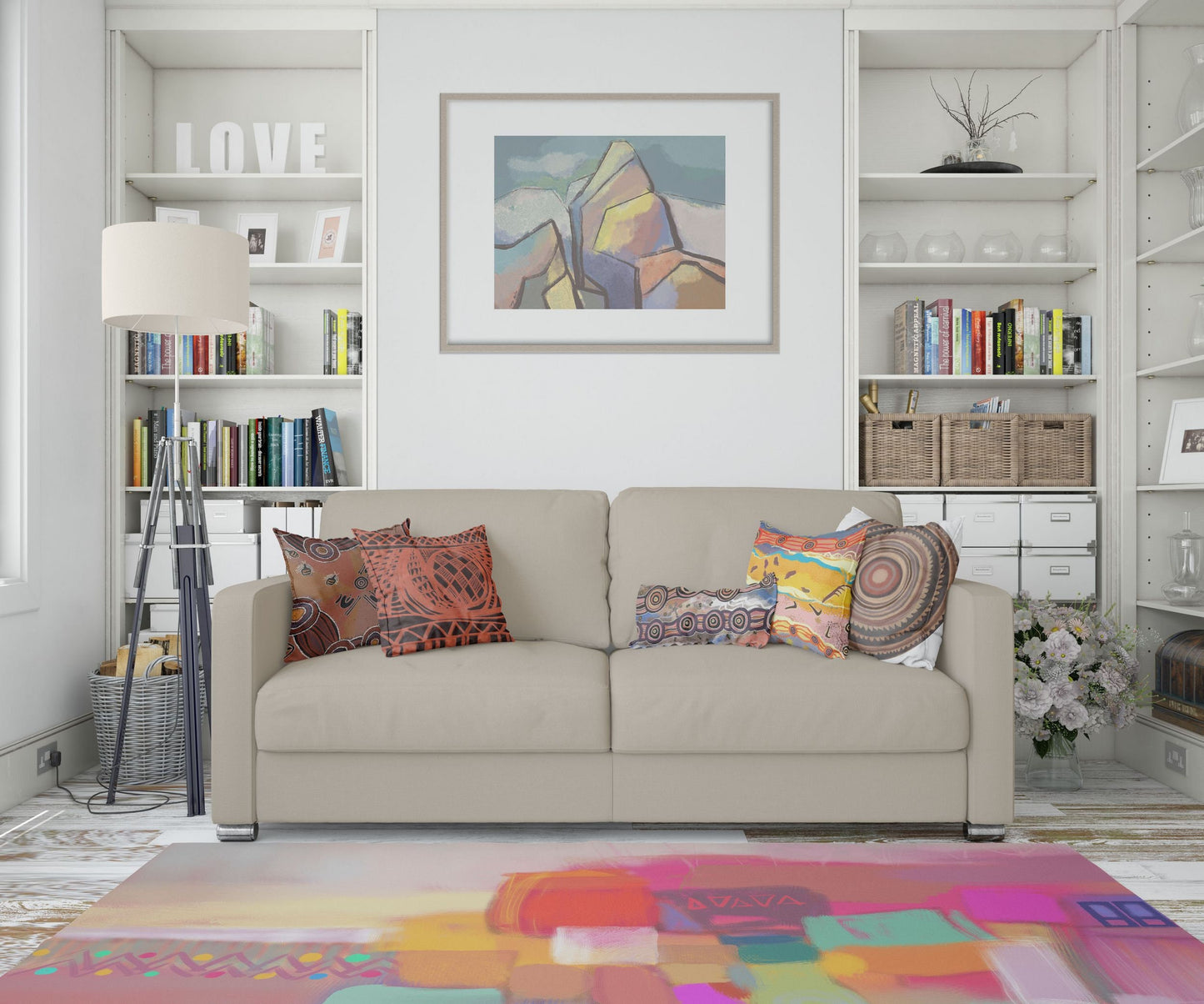 Area Rug, Large Rug 8X12, Thick Carpet, Rectangle Rug, Rainbow Rug, Abstract Rug, Contemporary Rug, Farmhouse Area Rug, Made In Usa