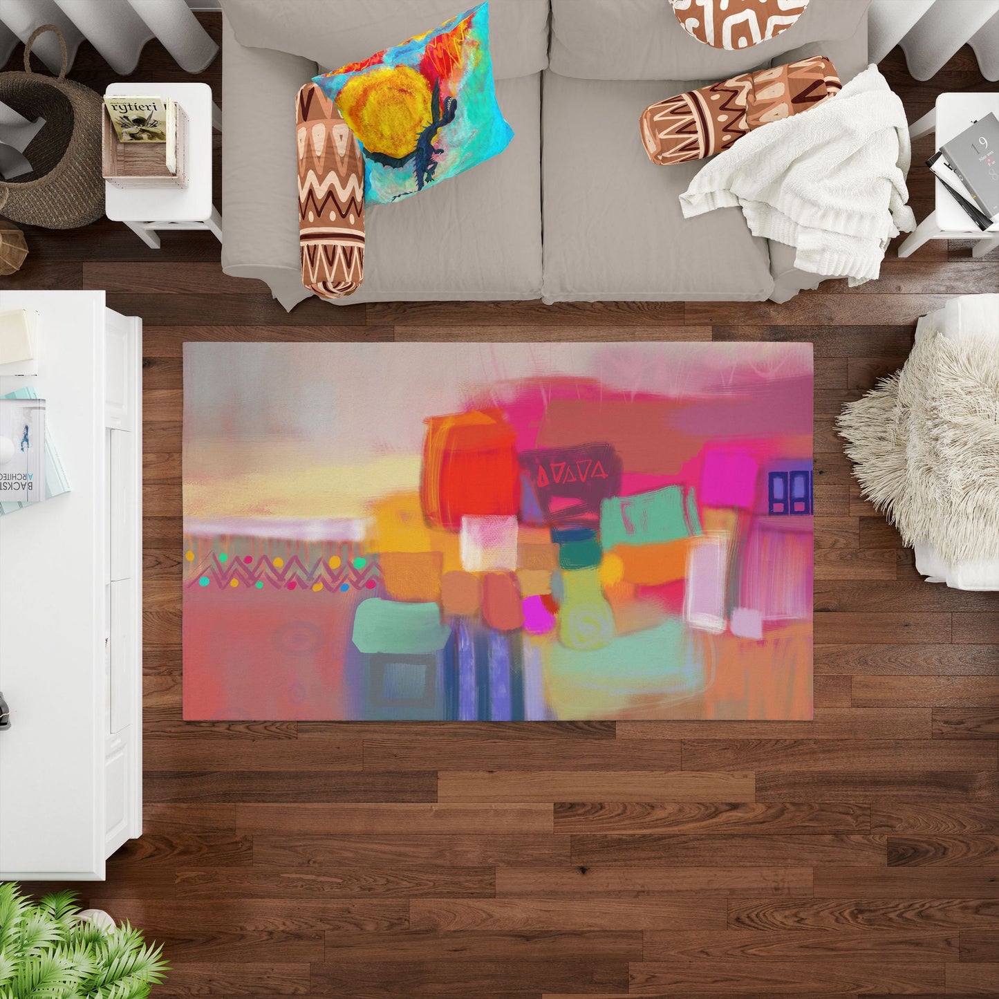 Area Rug, Large Rug 8X12, Thick Carpet, Rectangle Rug, Rainbow Rug, Abstract Rug, Contemporary Rug, Farmhouse Area Rug, Made In Usa