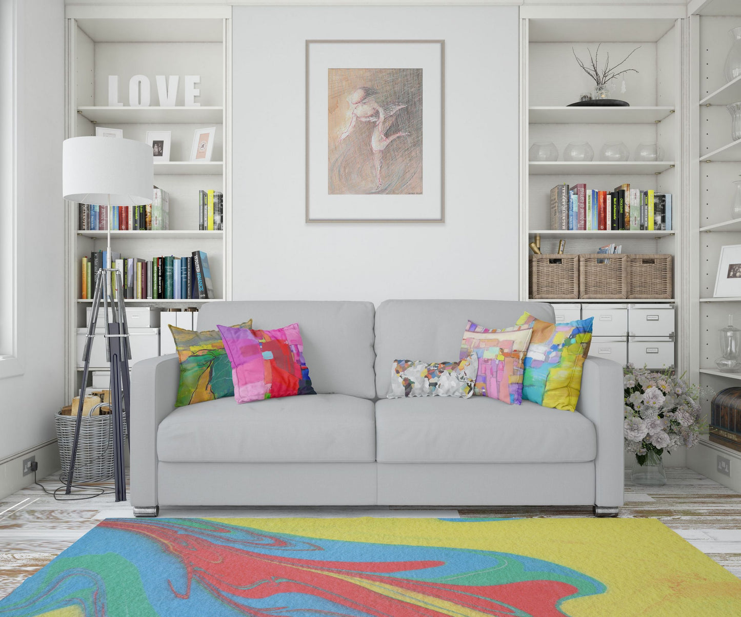 Area Rug 4X6, Thick Carpet, Rectangle Area Rug, Rainbow Rug, Abstract Rug, Contemporary Rug, Home And Living, Made In Usa, Flat Woven Rug
