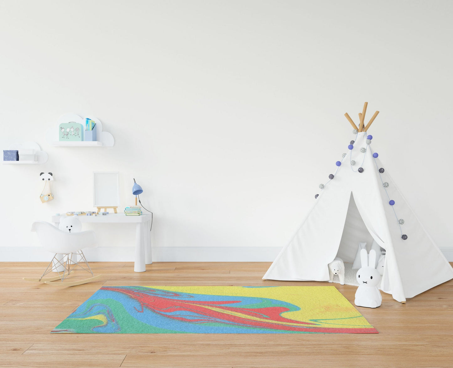 Area Rug 4X6, Thick Carpet, Rectangle Area Rug, Rainbow Rug, Abstract Rug, Contemporary Rug, Home And Living, Made In Usa, Flat Woven Rug