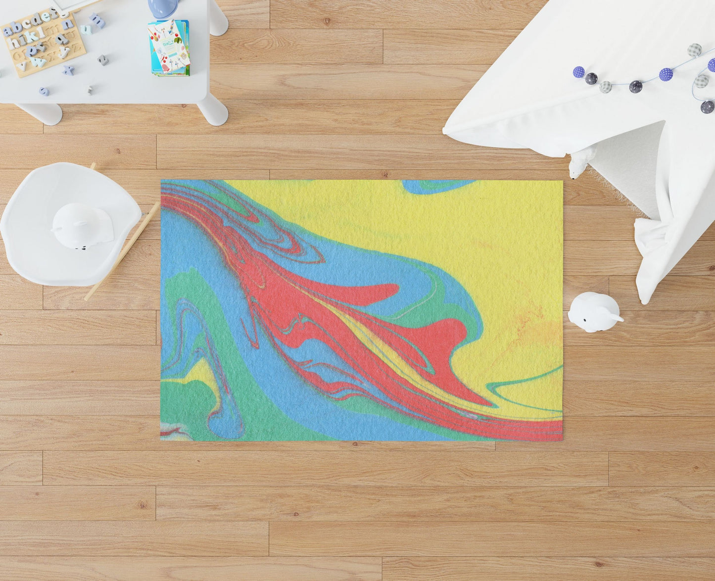 Area Rug 4X6, Thick Carpet, Rectangle Area Rug, Rainbow Rug, Abstract Rug, Contemporary Rug, Home And Living, Made In Usa, Flat Woven Rug