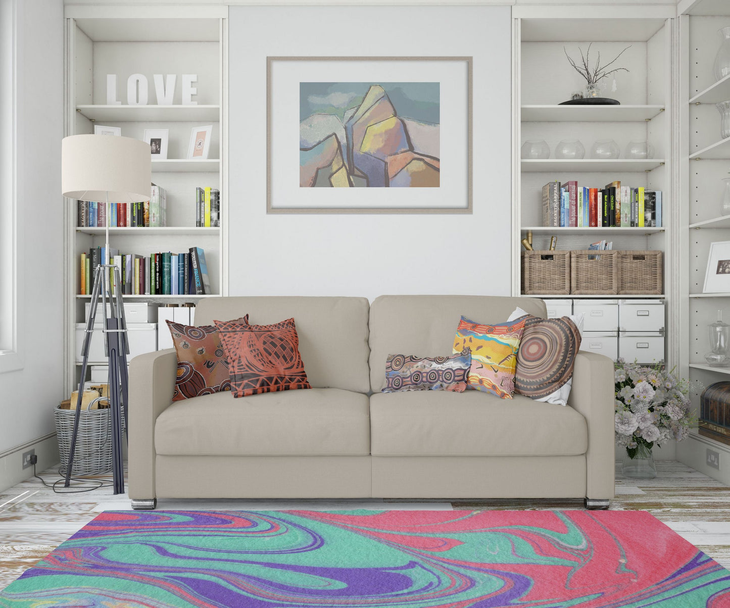 Carpet, Area Rug 4X6, Durable Rug, Rectangle Rugs, Colorful Rug, Abstract Rug, Modern Area Rug, New Home Gift, Made In USA, Flat Woven Rug