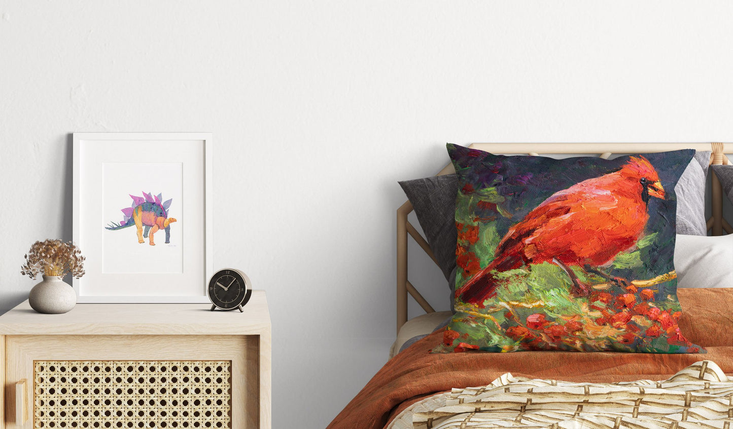 Pillow Cases, Northern Cardinal Male Red Bird Pillow, Comfortable, Bright Yellow Pillow, Fun Throw Pillows, 16X16 Case, Playroom Decor