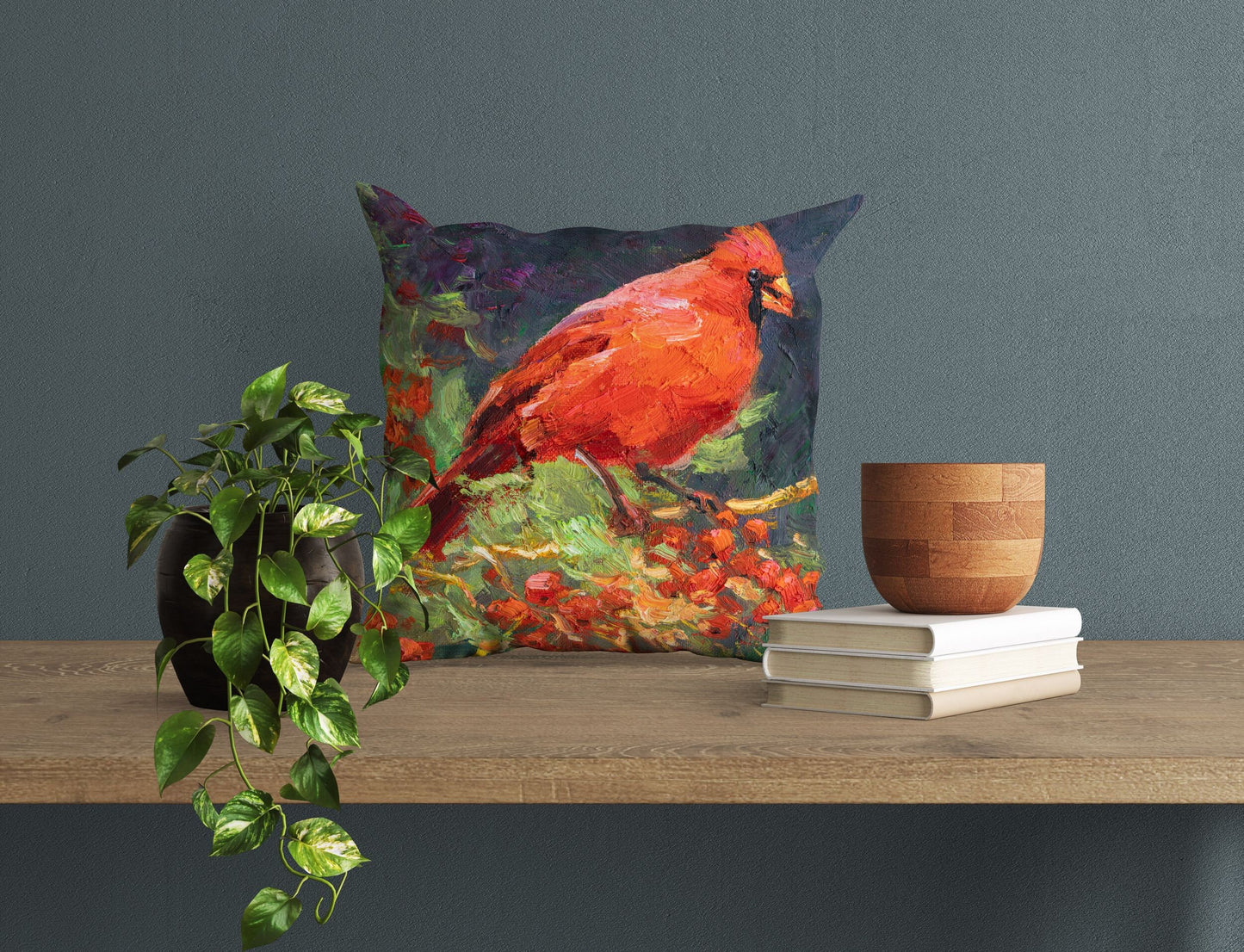 Pillow Cases, Northern Cardinal Male Red Bird Pillow, Comfortable, Bright Yellow Pillow, Fun Throw Pillows, 16X16 Case, Playroom Decor