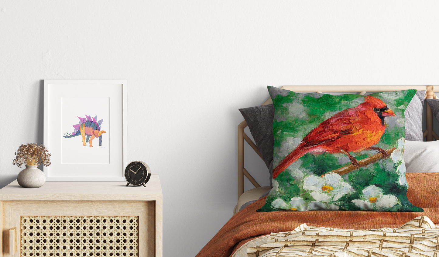 Throw Pillow Cover, Northern Cardinal Male Red Bird Pillow, Comfortable, Bright Yellow Pillow, Fun Pillow Cases, 24X24 Pillow Case