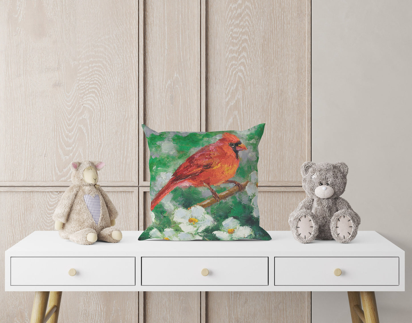 Throw Pillow Cover, Northern Cardinal Male Red Bird Pillow, Comfortable, Bright Yellow Pillow, Fun Pillow Cases, 24X24 Pillow Case