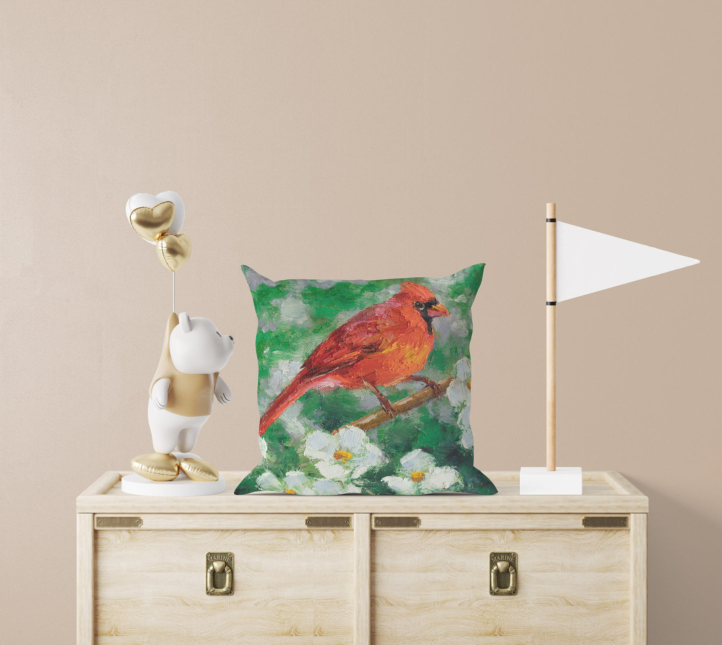 Throw Pillow Cover, Northern Cardinal Male Red Bird Pillow, Comfortable, Bright Yellow Pillow, Fun Pillow Cases, 24X24 Pillow Case