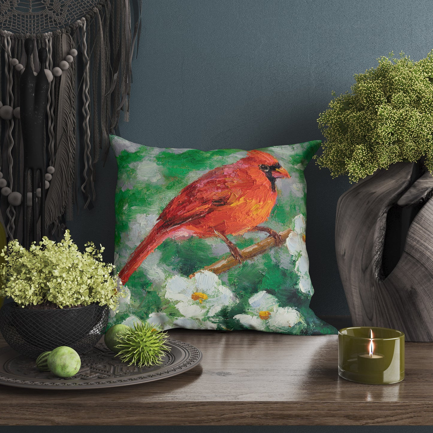 Throw Pillow Cover, Northern Cardinal Male Red Bird Pillow, Comfortable, Bright Yellow Pillow, Fun Pillow Cases, 24X24 Pillow Case