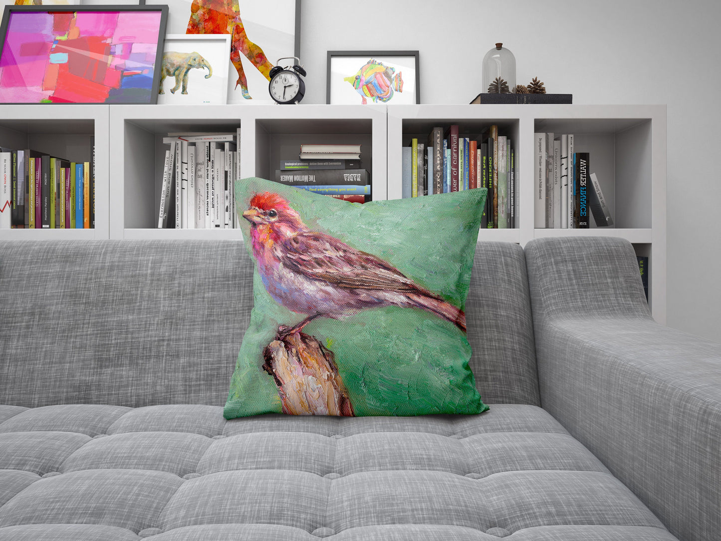 Throw Pillow Cover, House Finch Bird Pillow, Soft Pillow Cases, Red Pillow Cases, Beautiful Pillow, Square, Housewarming Gift