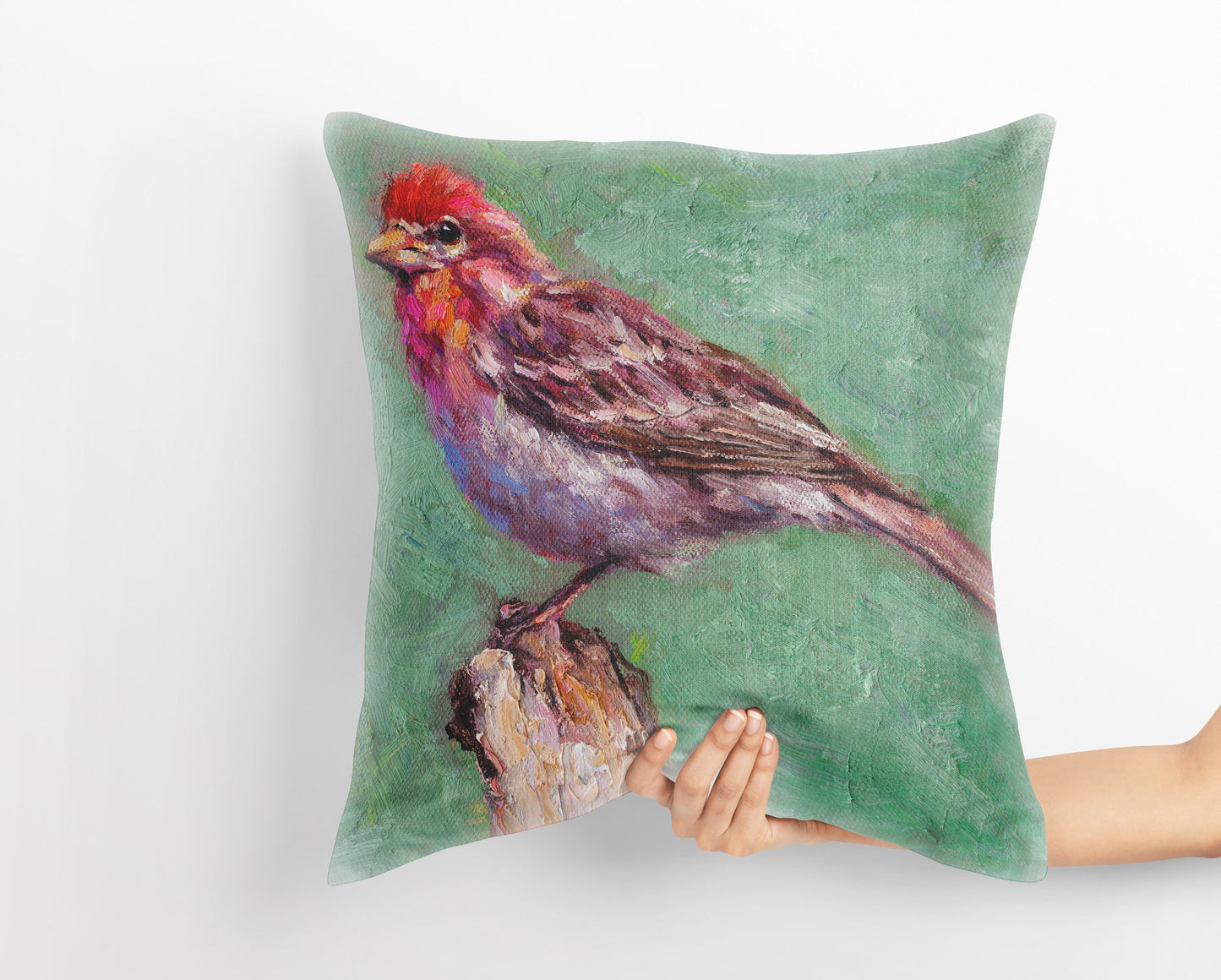 Throw Pillow Cover, House Finch Bird Pillow, Soft Pillow Cases, Red Pillow Cases, Beautiful Pillow, Square, Housewarming Gift