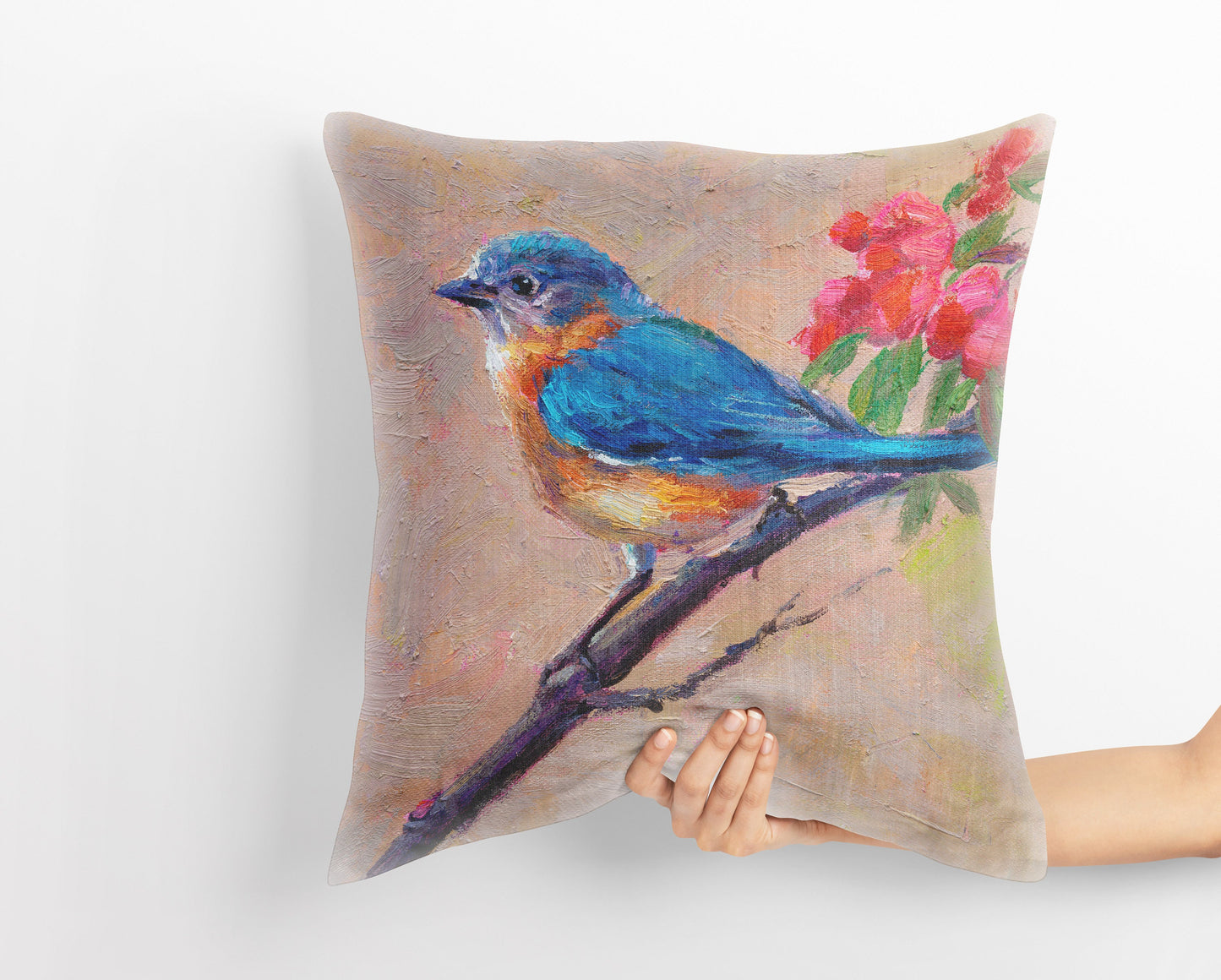 Throw Pillow, Blue Bird Pillow, Comfortable, Red Pillow Cases, Beautiful Pillow, 16X16 Case, Home Decor Pillow