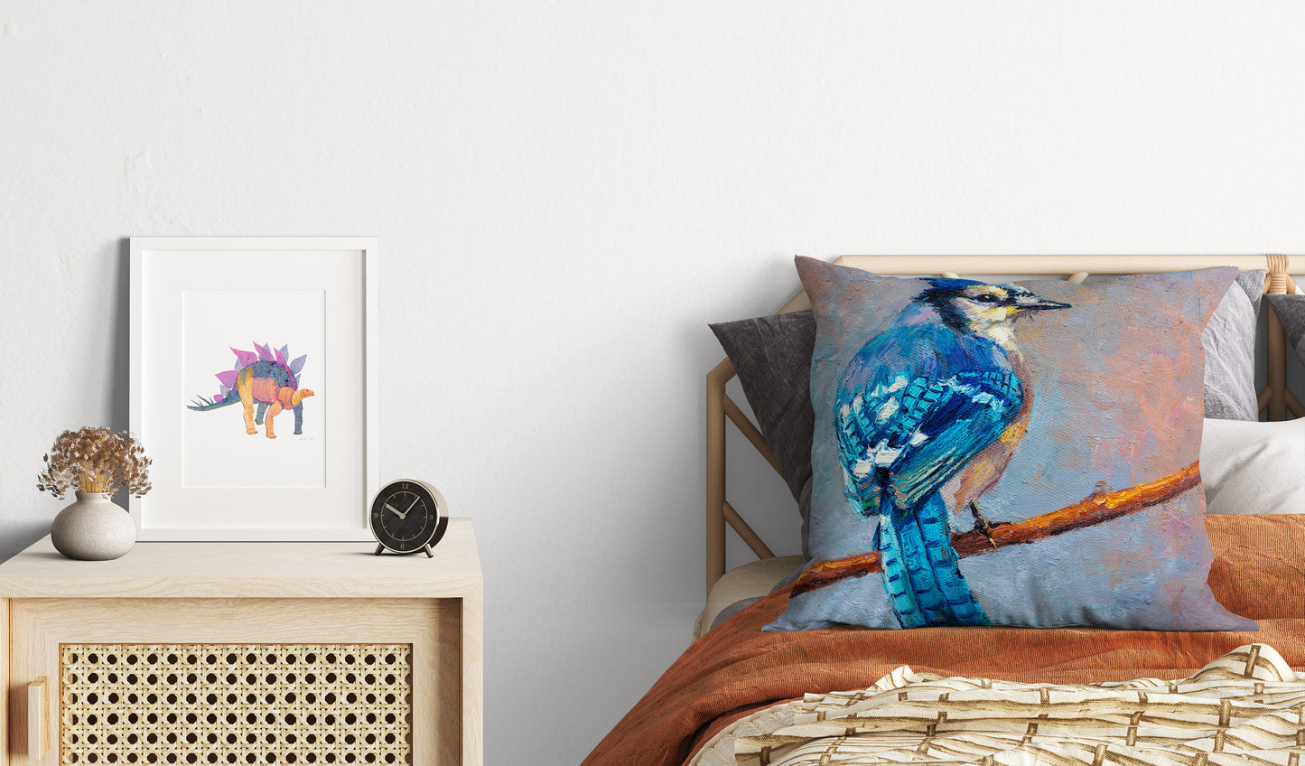 Decorative Pillow, Blue Jay Bird Pillow, Comfortable, Bright Yellow Pillow, Fun Pillow Cases, 18 X 18 Pillow Covers, Nursery Pillows