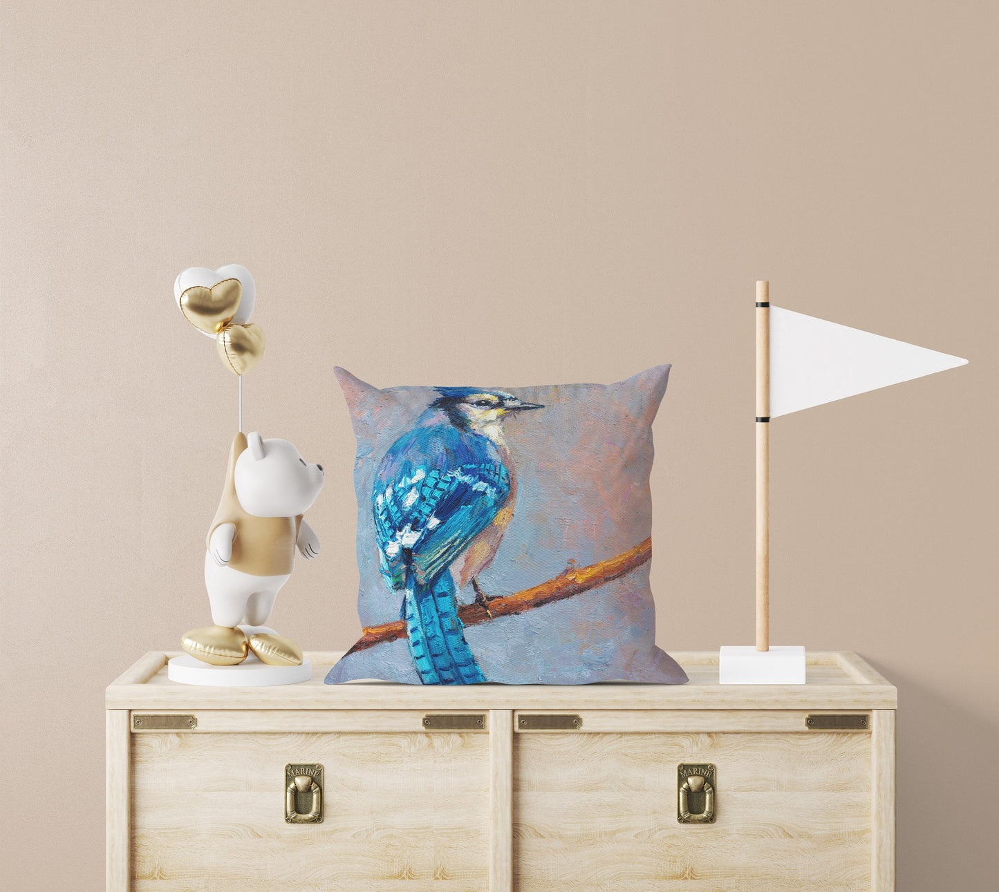 Decorative Pillow, Blue Jay Bird Pillow, Comfortable, Bright Yellow Pillow, Fun Pillow Cases, 18 X 18 Pillow Covers, Nursery Pillows