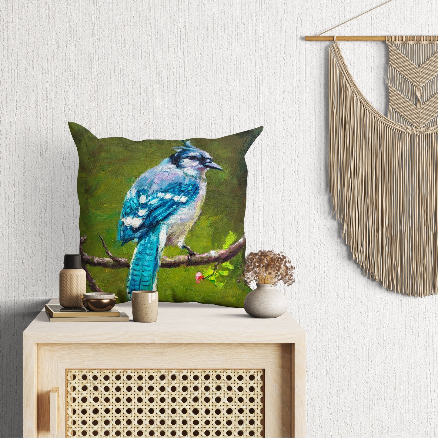 Pillow Cases, Blue Jay Bird Pillow, Soft Pillow Cases, Bright Yellow Pillow, Cute Pillow Cases, Large Pillow Cases, Home Decor Pillow