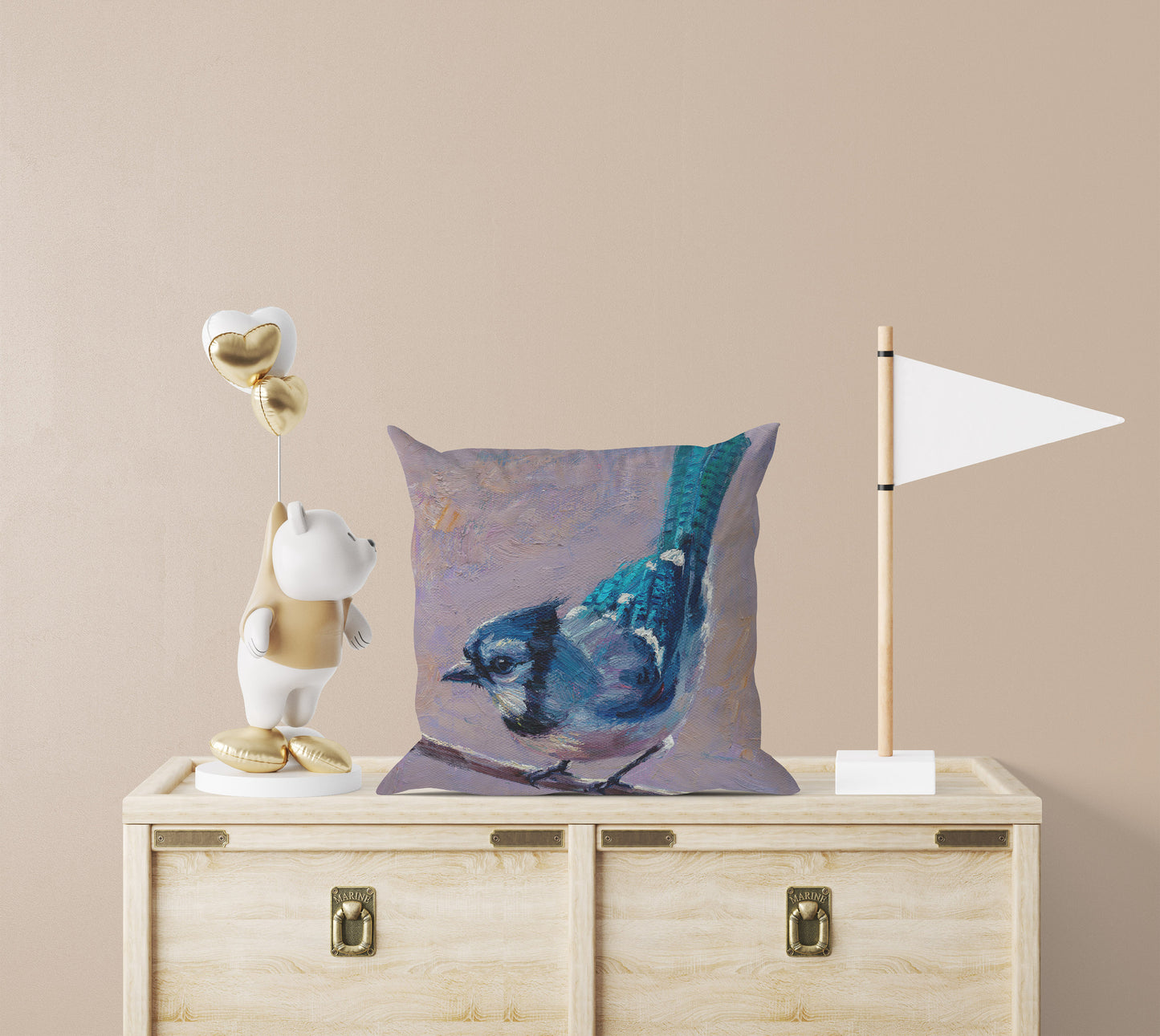 Decorative Pillow, Blue Jay Bird Pillow, Comfortable, Bright Yellow Pillow, Cute Pillow Cases, 18 X 18 Pillow Covers, Playroom Decor