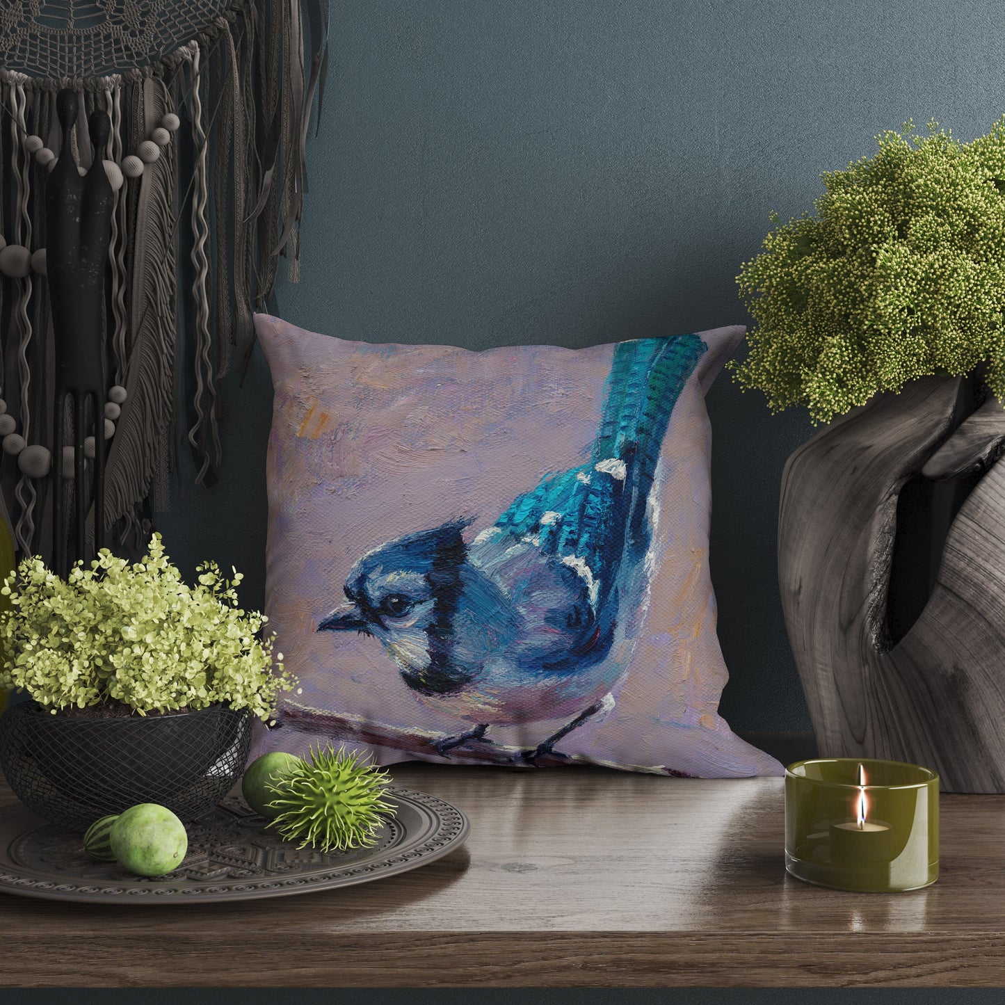 Decorative Pillow, Blue Jay Bird Pillow, Comfortable, Bright Yellow Pillow, Cute Pillow Cases, 18 X 18 Pillow Covers, Playroom Decor
