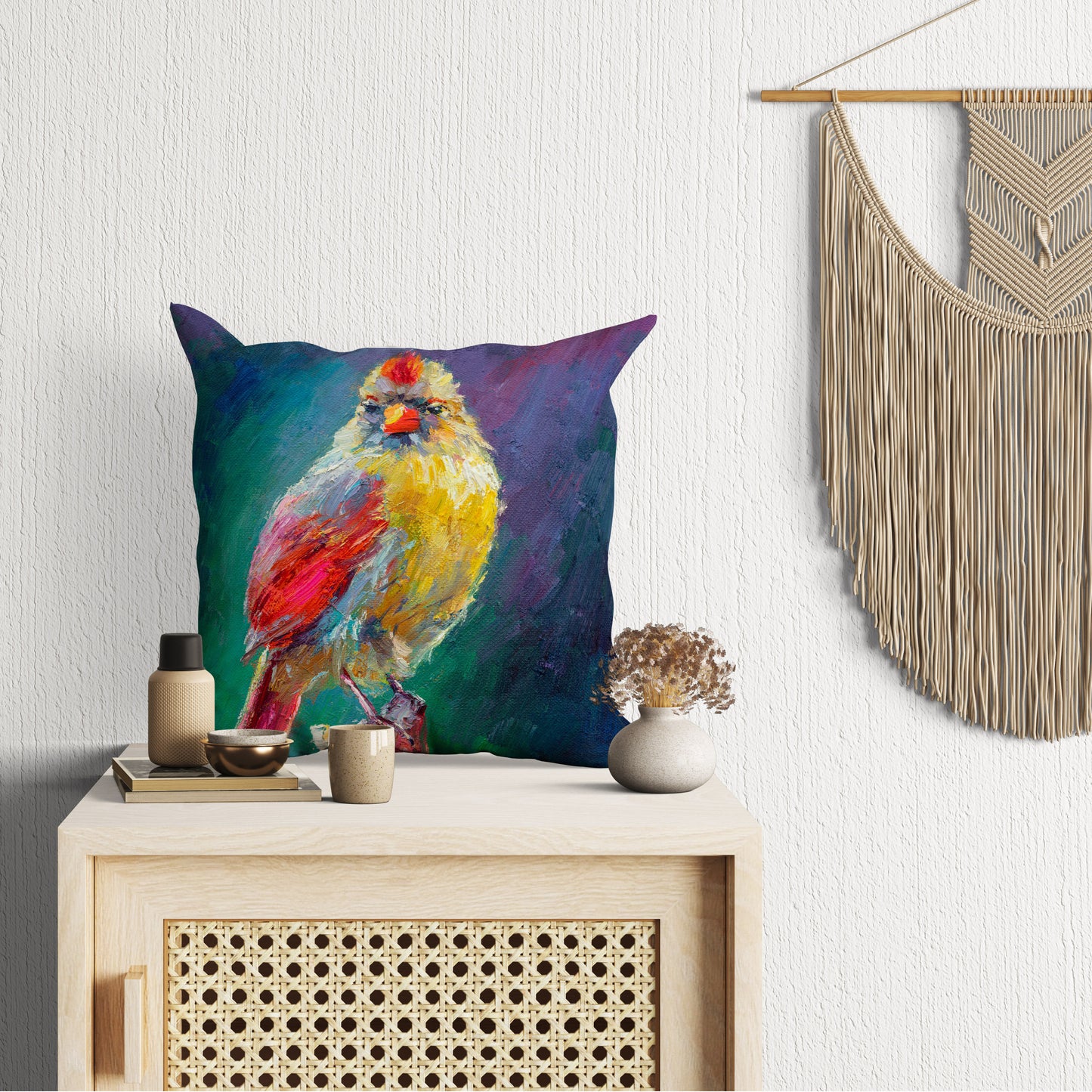 Pillow Cases, Northern Cardinal Female Bird Pillow, Comfortable, Bright Yellow Pillow, Modern Pillow, Large Pillow Cases, Housewarming Gift