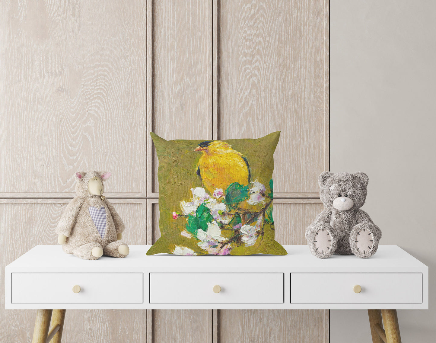 Throw Pillow, American Goldfinch Yellow Bird Pillow, Soft Pillow Cases, Bright Yellow Pillow, 24X24 Pillow Case, Home Decor Pillow