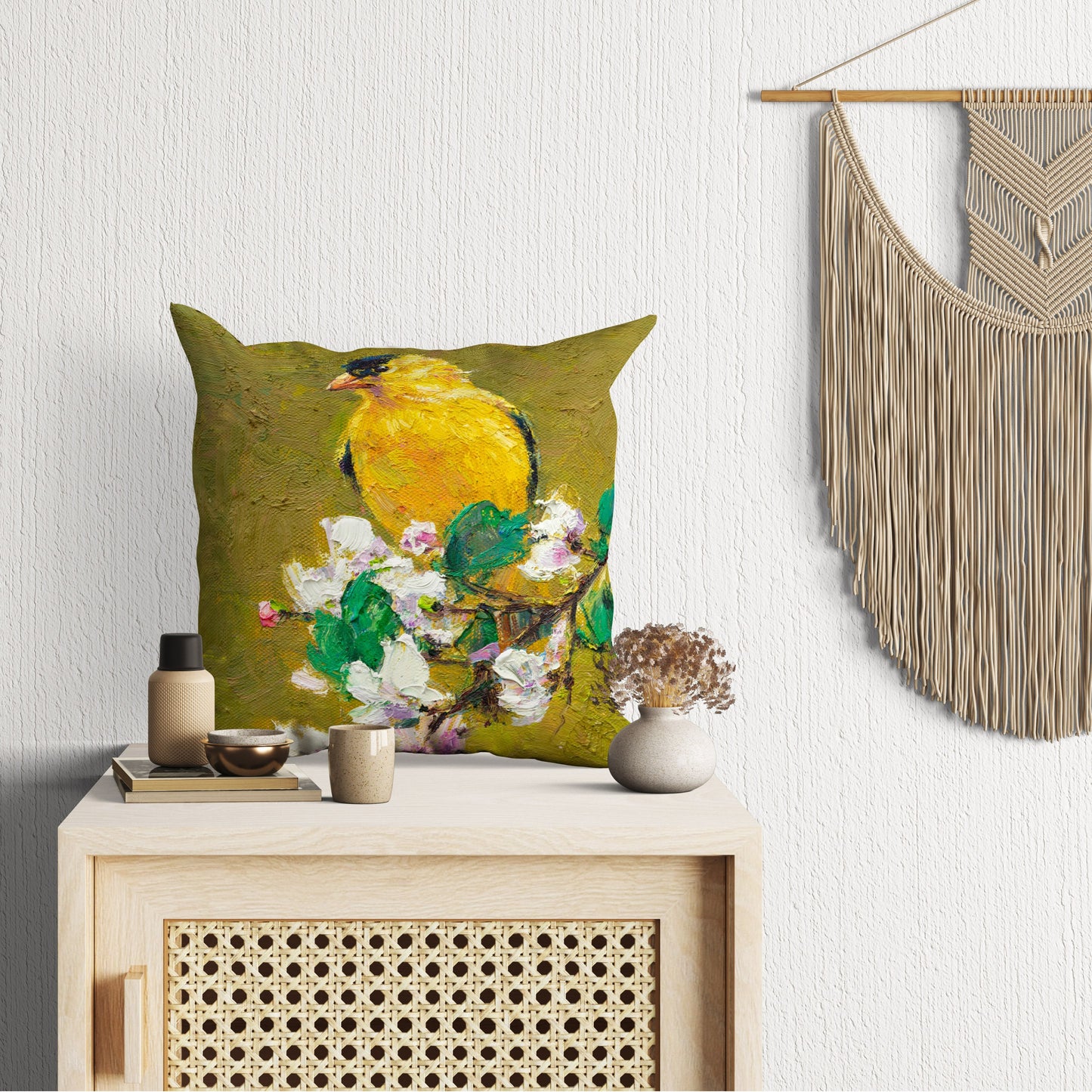 Throw Pillow, American Goldfinch Yellow Bird Pillow, Soft Pillow Cases, Bright Yellow Pillow, 24X24 Pillow Case, Home Decor Pillow