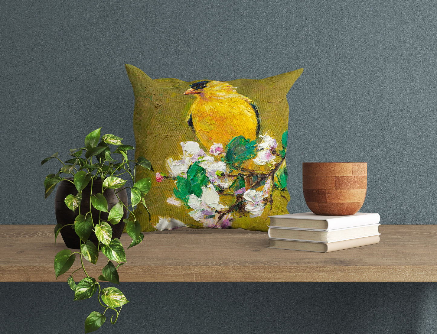 Throw Pillow, American Goldfinch Yellow Bird Pillow, Soft Pillow Cases, Bright Yellow Pillow, 24X24 Pillow Case, Home Decor Pillow