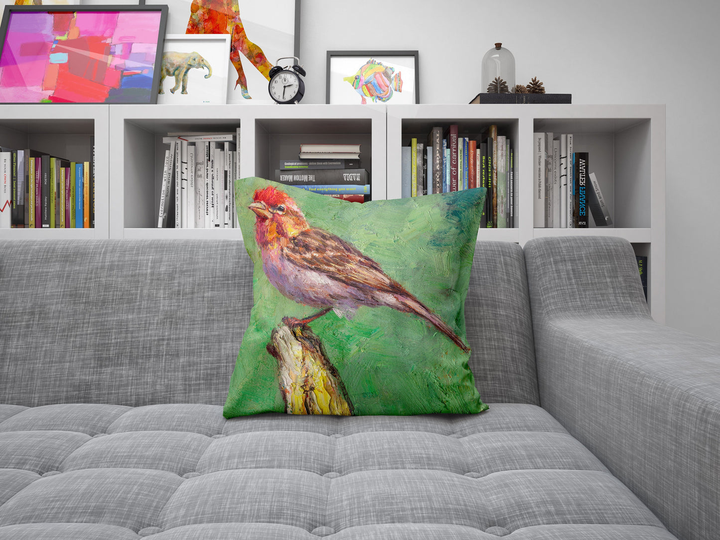 Throw Pillow, House Finch Bird Pillow, Comfortable, Bright Yellow Pillow, Fun Throw Pillows, 20X20 Pillow Cover, Home Decor Pillow