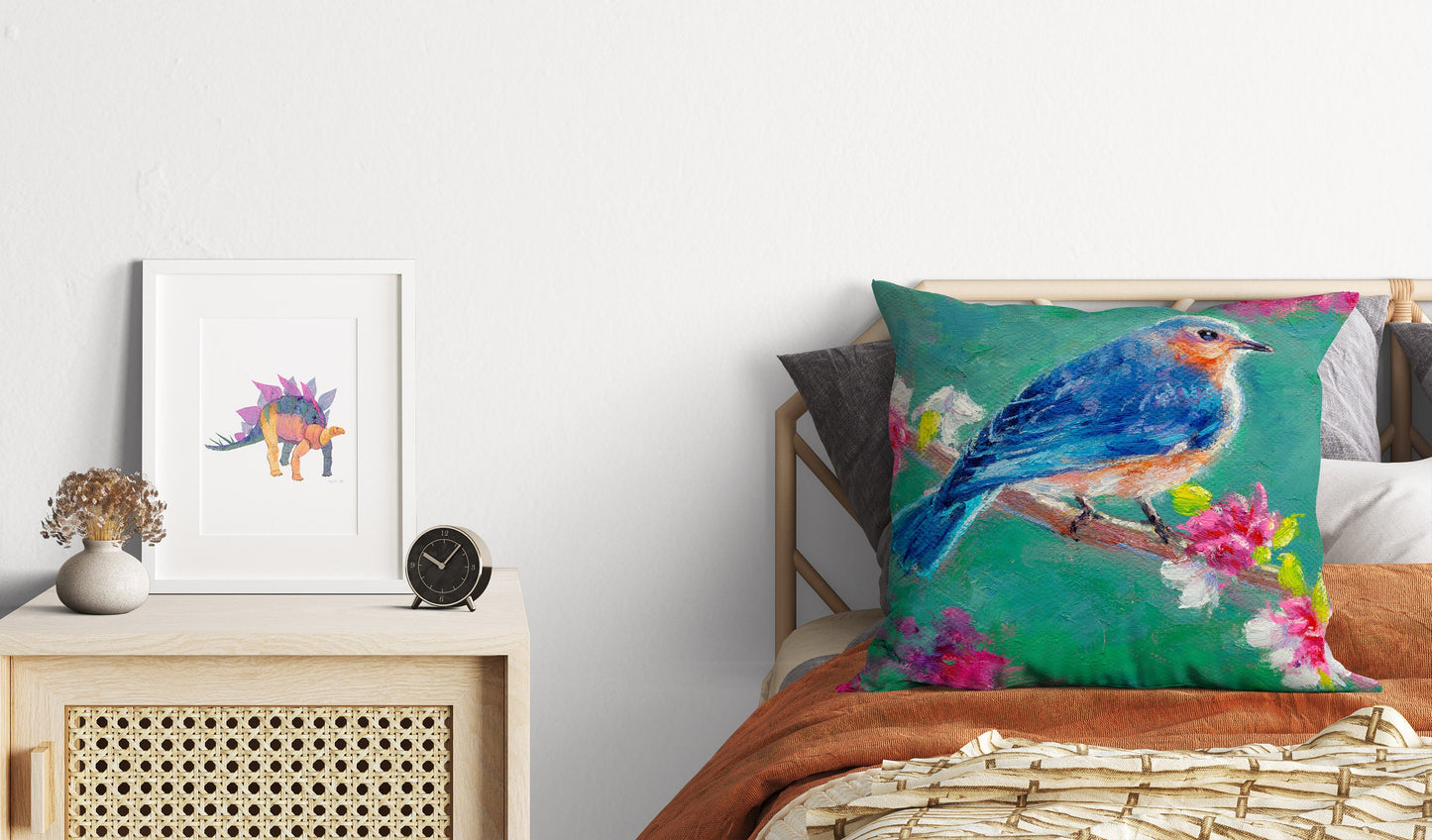 Throw Pillow, Blue Bird Pillow, Comfortable, Bright Yellow Pillow, Fun Throw Pillows, Pillow Covers 20X20, Nursery Pillows