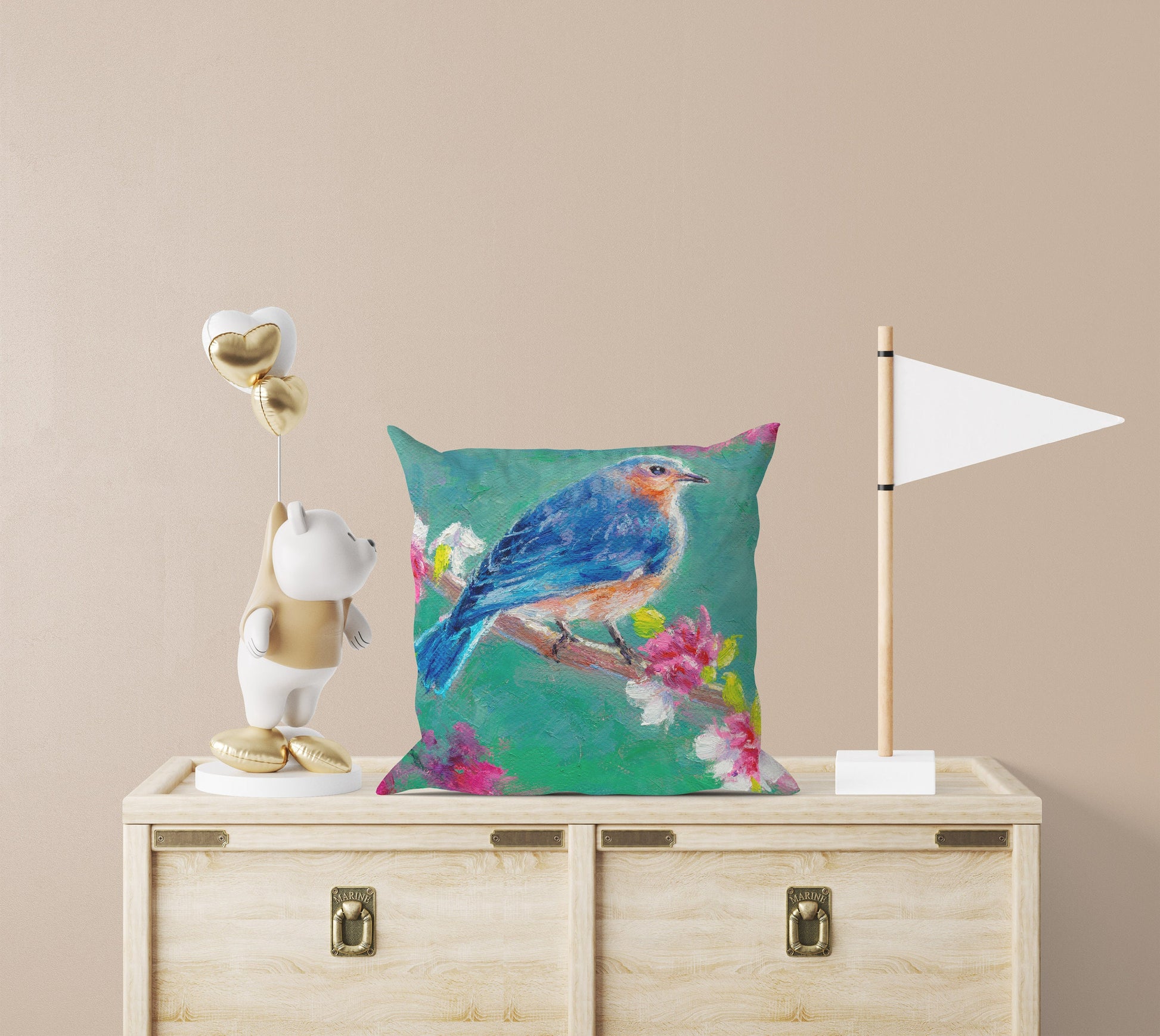 Throw Pillow, Blue Bird Pillow, Comfortable, Bright Yellow Pillow, Fun Throw Pillows, Pillow Covers 20X20, Nursery Pillows