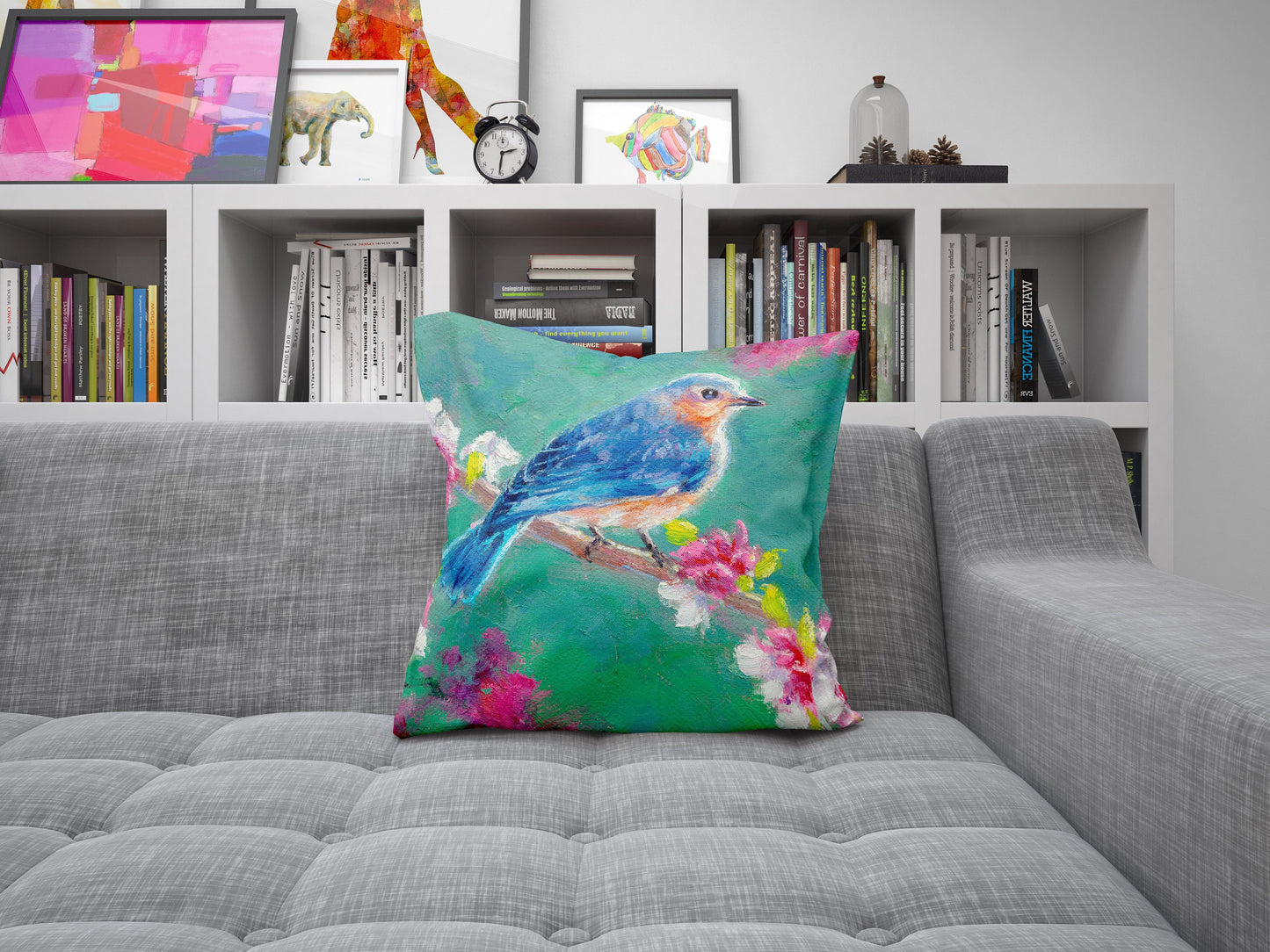 Throw Pillow, Blue Bird Pillow, Comfortable, Bright Yellow Pillow, Fun Throw Pillows, Pillow Covers 20X20, Nursery Pillows