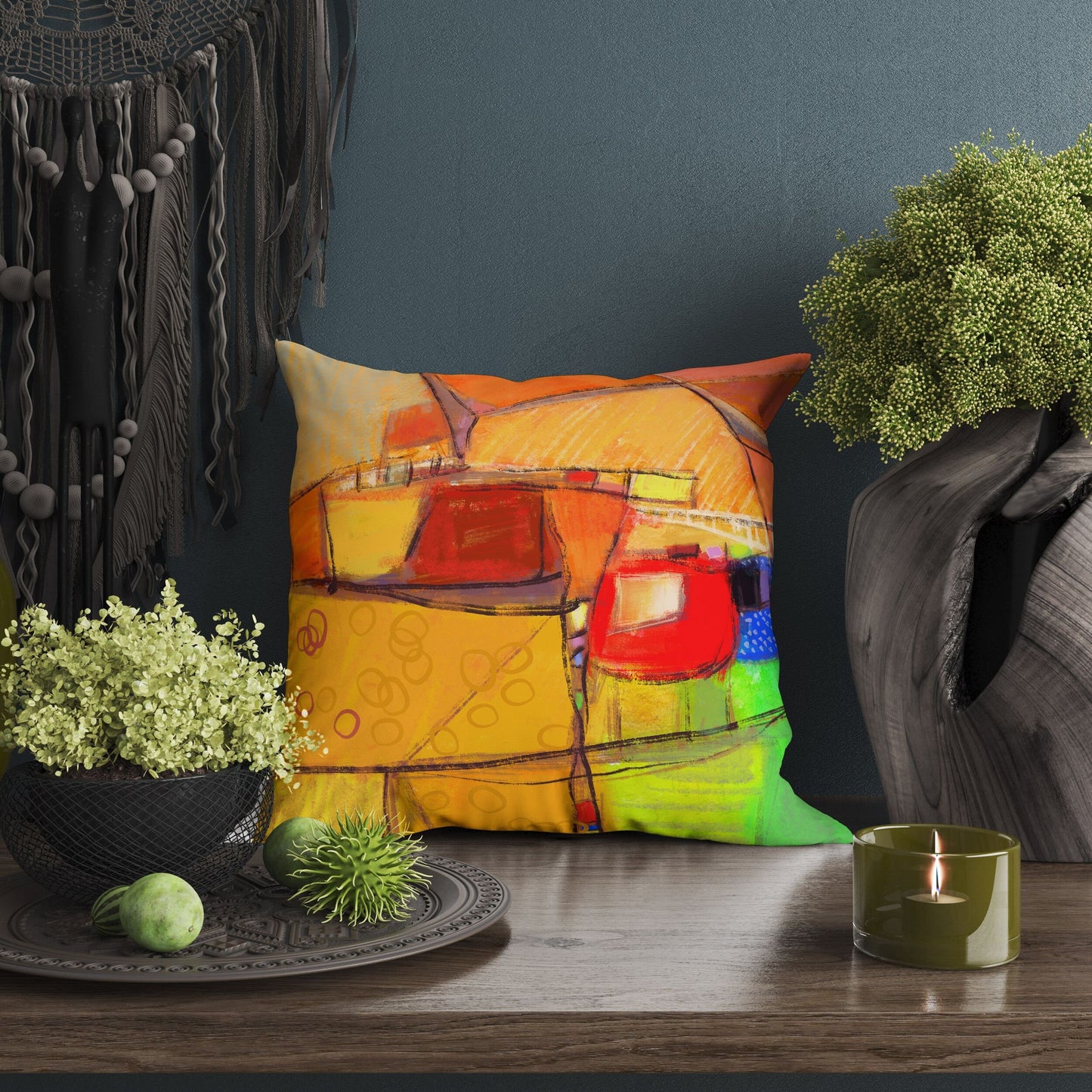 Throw Pillow, Abstract Pillow Case, Designer Pillow, Bright Yellow Pillow, Beautiful Pillow, 24X24 Pillow Case, Home Decor Pillow