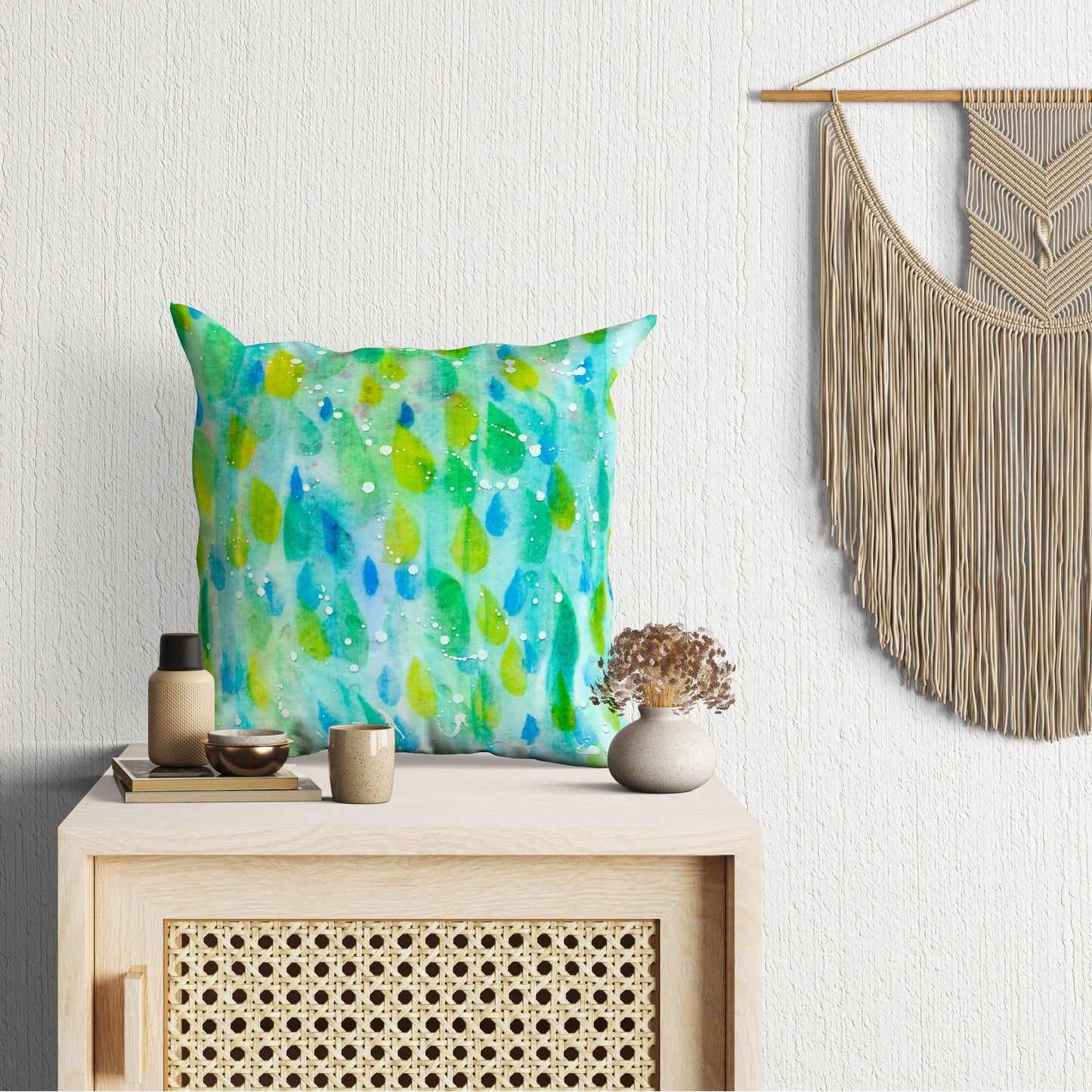 Spring Throw Pillow, Decorative Pillow, Abstract Throw Pillow, Original Art Pillow, Green Pillow Cases, Housewarming Gift, Sofa Pillows