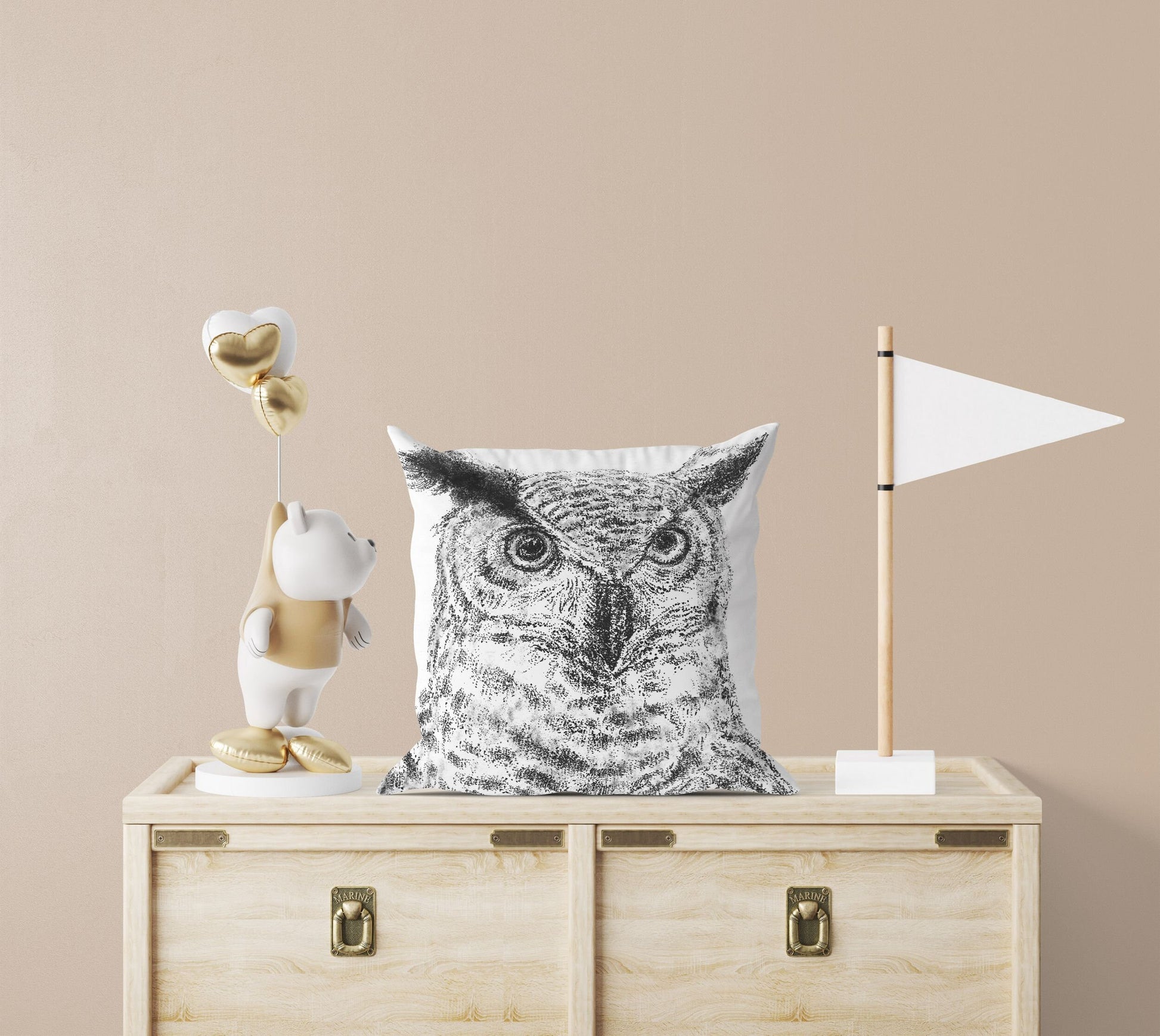 Owl Pillow Case, Bird Pillow, Art Pillow, Black White Pillow, Beautiful Pillow, 16X16 Case, Housewarming Gift, Farmhouse Decor