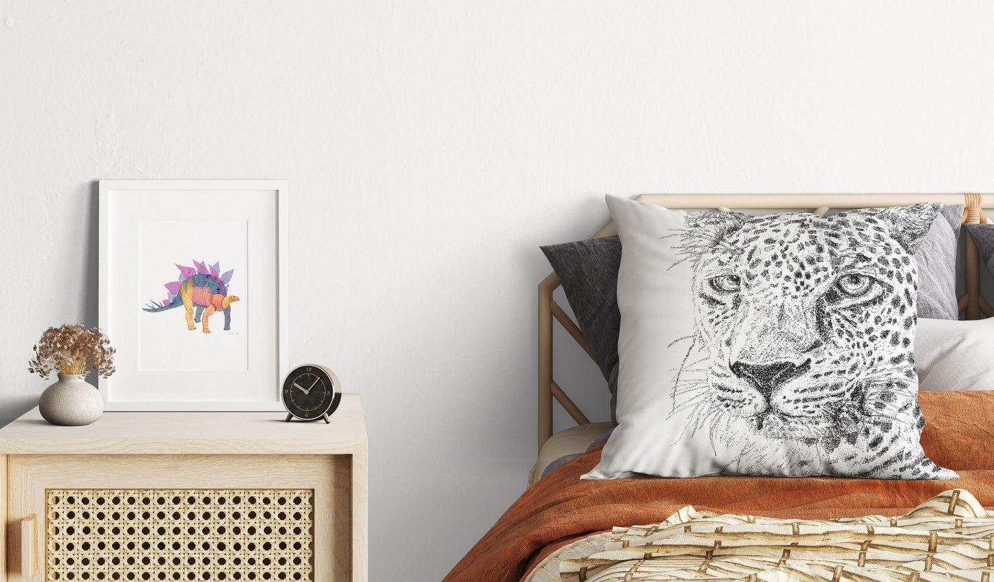 Leopard Big Cat Wildlife Throw Pillow Cover, Animal Pillow, Artist Pillow, Black White Pillow, Housewarming Gift, Indoor Pillow Cases