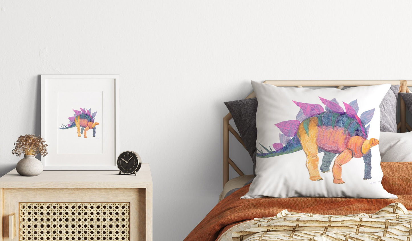 Stegosaurus Dinosaur Throw Pillow Cases For Kids, Abstract Pillow Case, Designer Pillow, Colorful Pillow Case, Watercolor Pillow Cases