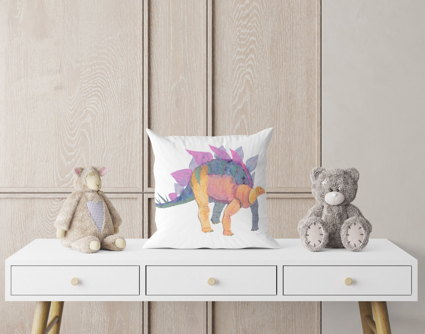 Stegosaurus Dinosaur Throw Pillow Cases For Kids, Abstract Pillow Case, Designer Pillow, Colorful Pillow Case, Watercolor Pillow Cases