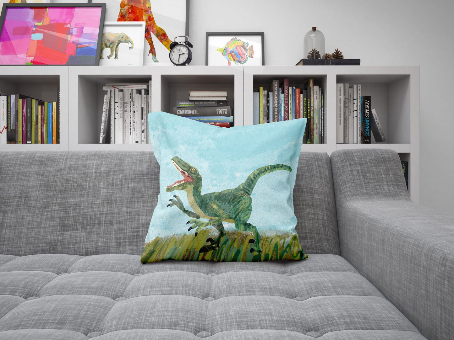 Tyrannosaurus Rex Dinosaur Pillow Cases For Kids, Toss Pillow, Abstract Throw Pillow Cover, Original Art Pillow, Green Pillow Cases, Fashion