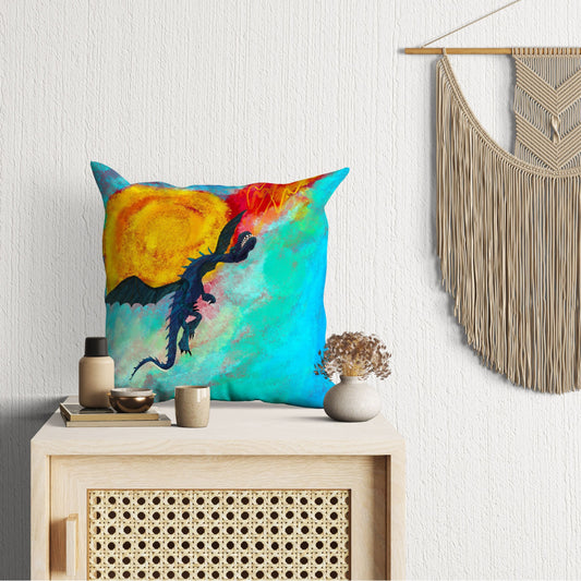 Fire Breathing Dragon Fantasy Pillow Cases For Kids, Decorative Pillow, Abstract Throw Pillow Cover, Artist Pillow, Colorful Pillow Case