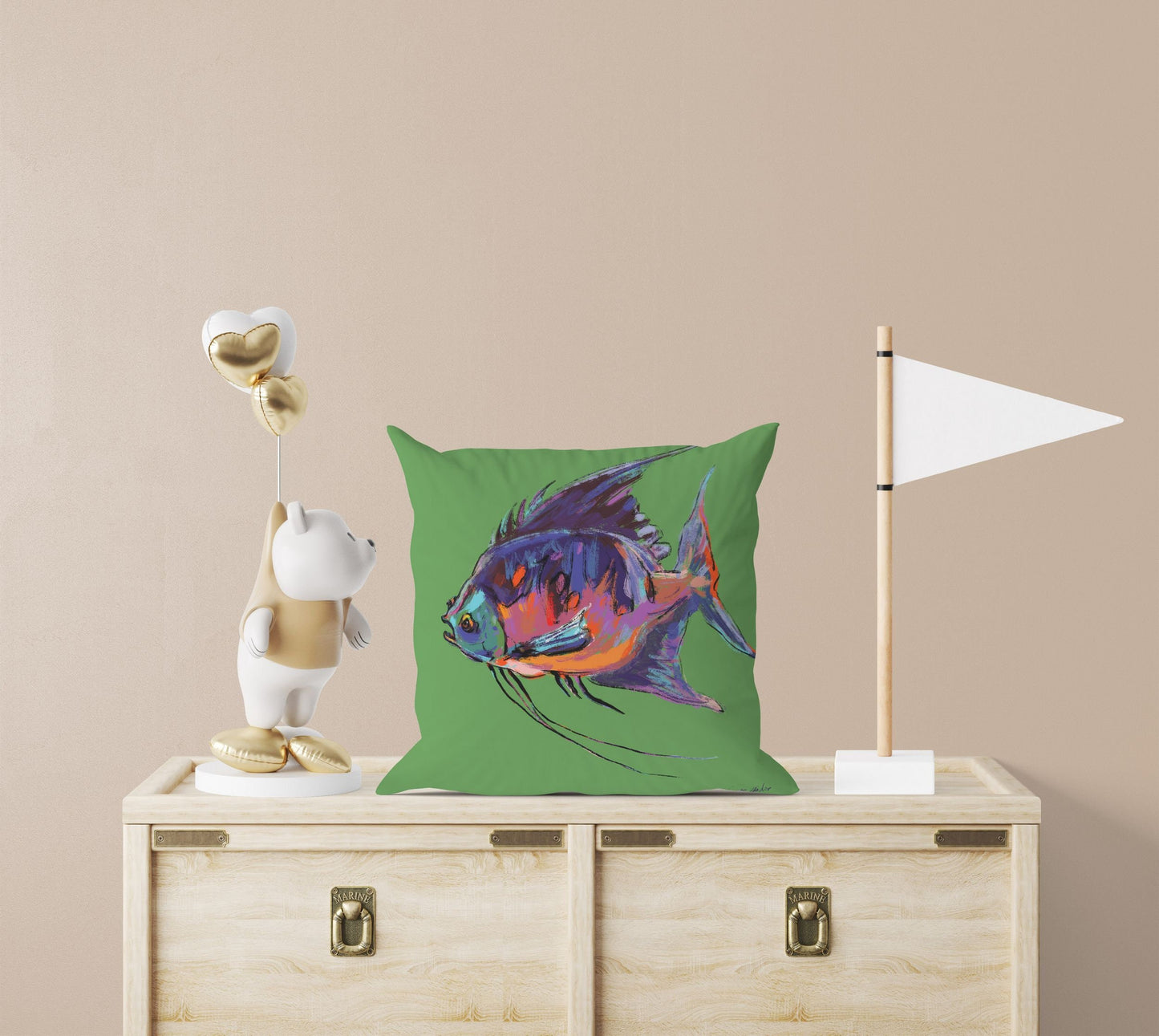 Tropical Fish Decorative Pillow, Tropical Pillow Cases, Green Pillow Cases, 20X20 Pillow Cover, Housewarming Gift, Nursery Decor