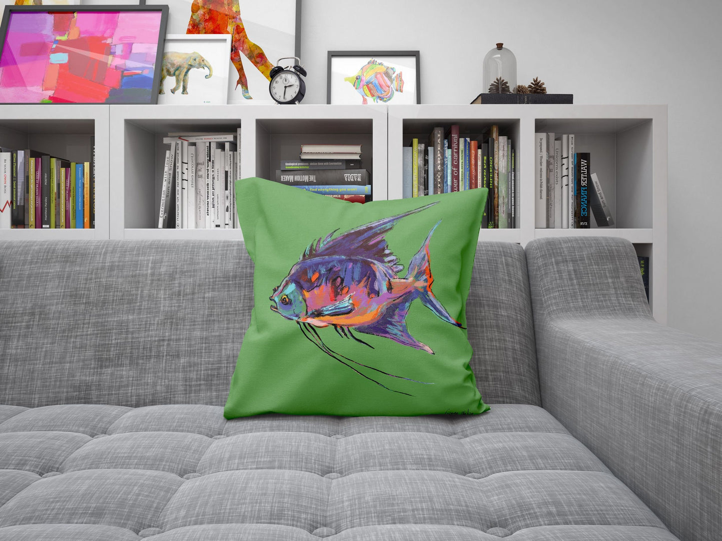 Tropical Fish Decorative Pillow, Tropical Pillow Cases, Green Pillow Cases, 20X20 Pillow Cover, Housewarming Gift, Nursery Decor