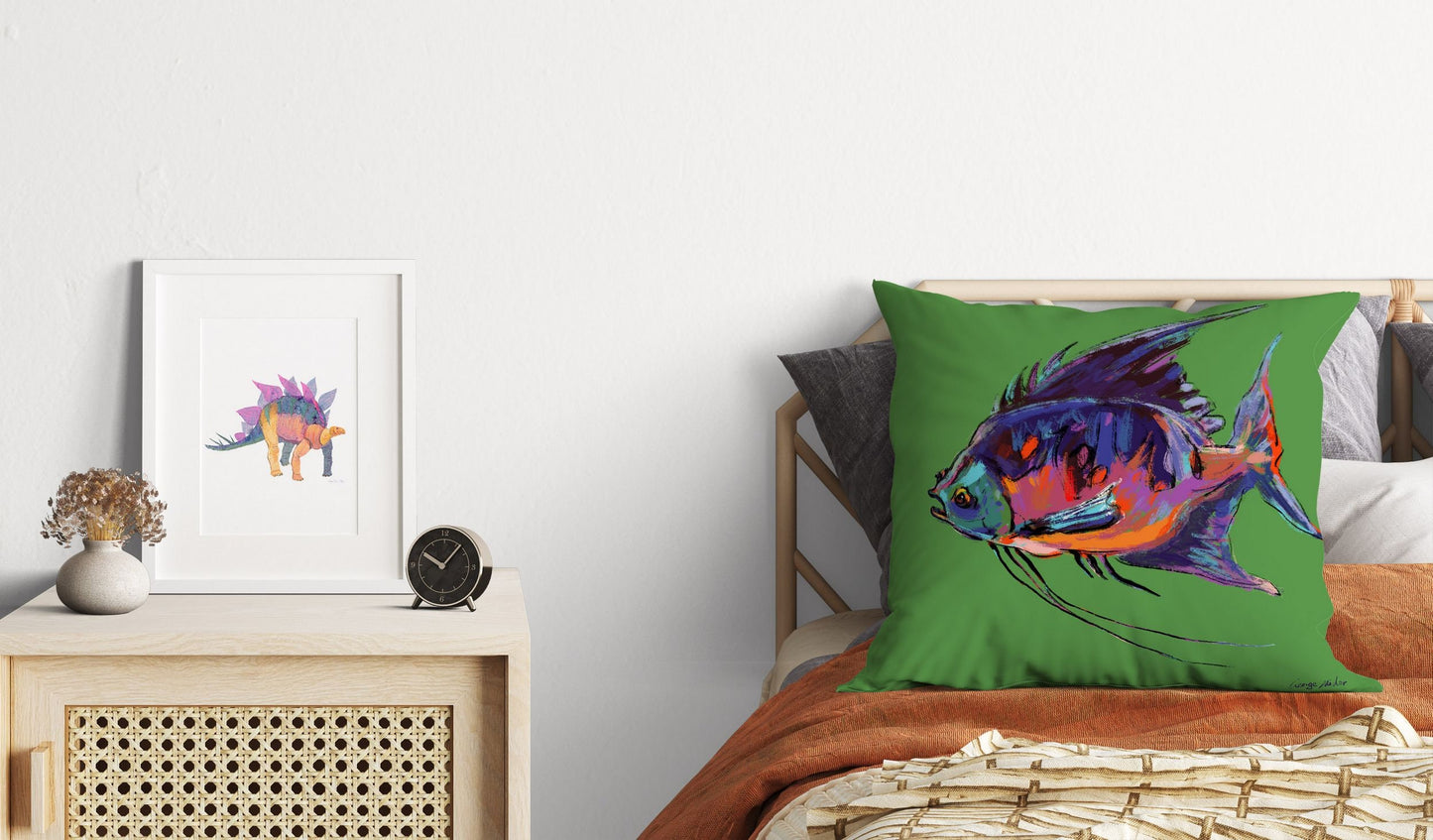 Tropical Fish Decorative Pillow, Tropical Pillow Cases, Green Pillow Cases, 20X20 Pillow Cover, Housewarming Gift, Nursery Decor