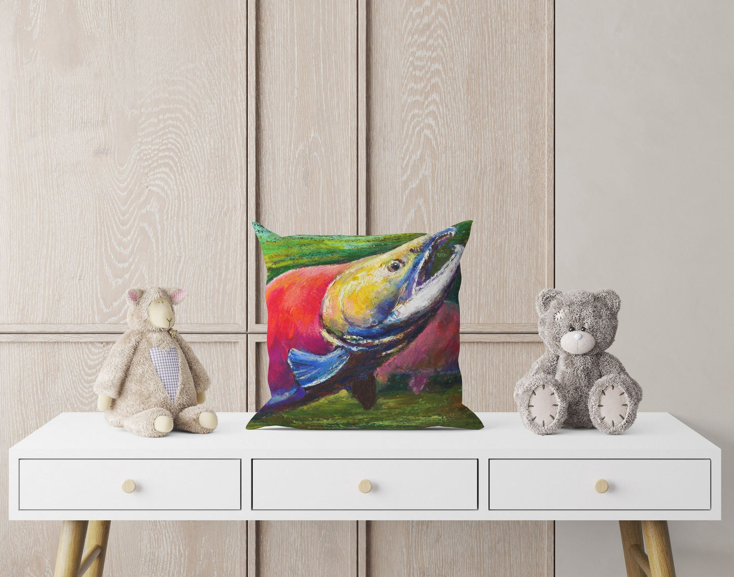 Salmon Fish Red Throw Pillow, Nautical Pillow Cases, Red Pillow Cases, Cute Pillow Cases, 20X20 Pillow Cover, Pillow Cases For Kids