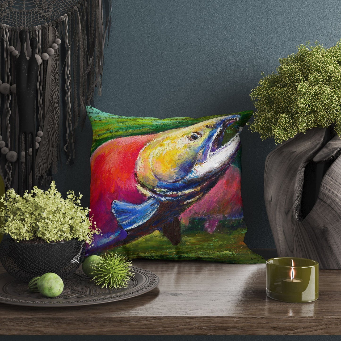 Salmon Fish Red Throw Pillow, Nautical Pillow Cases, Red Pillow Cases, Cute Pillow Cases, 20X20 Pillow Cover, Pillow Cases For Kids