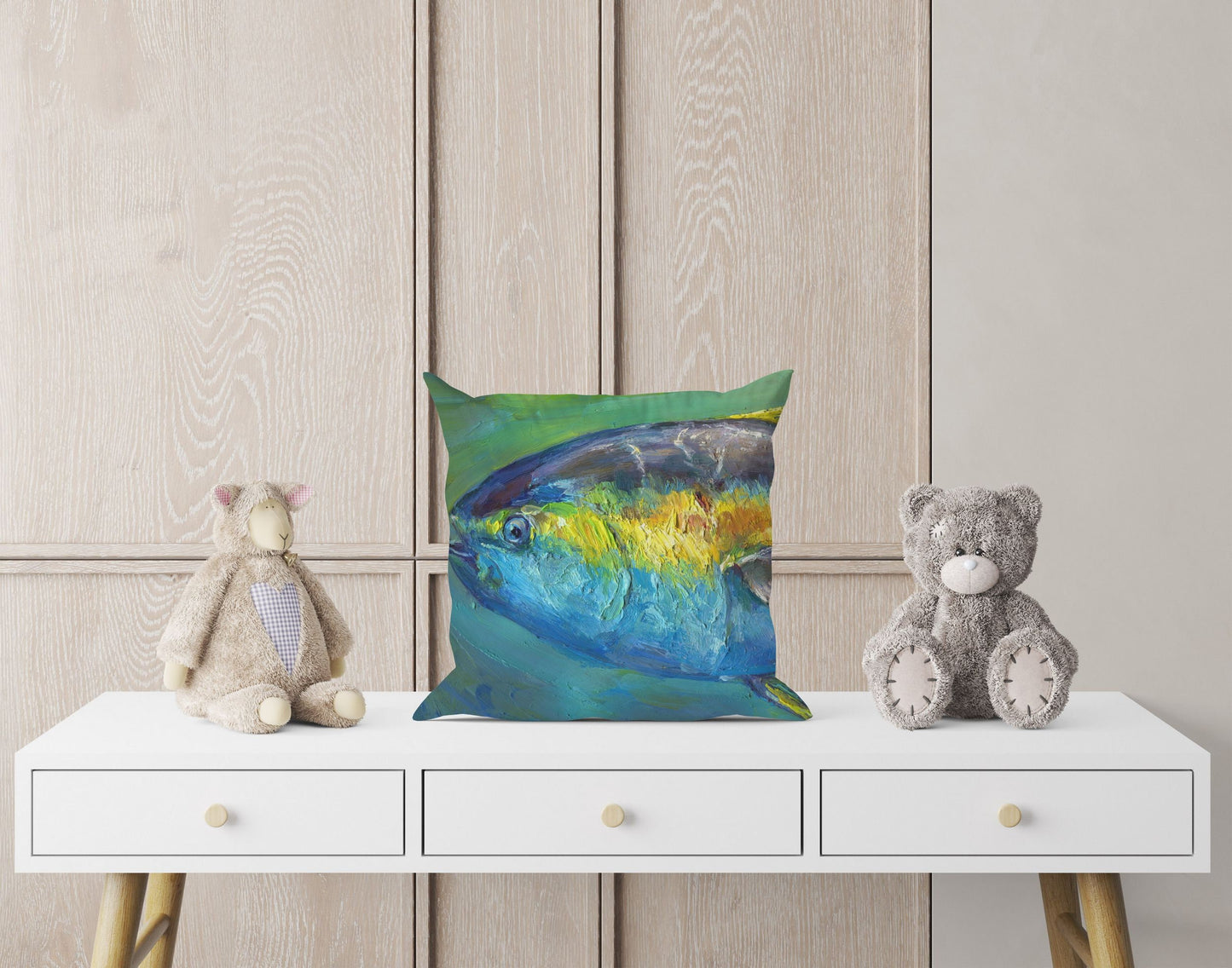 Tuna Fish, Pillow Cases, Spring Throw Pillow, Artist Pillow, Green Pillow Cases, Cute Pillow Cases, 24X24 Pillow Case, Nursery Pillows
