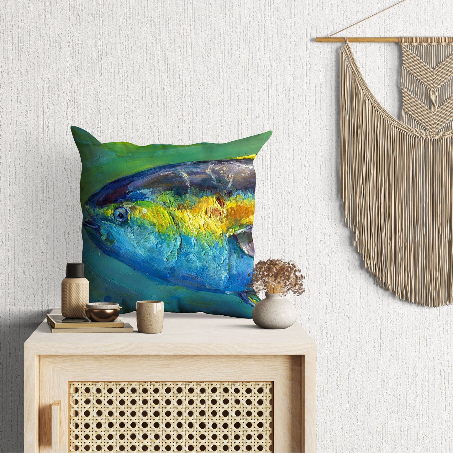 Tuna Fish, Pillow Cases, Spring Throw Pillow, Artist Pillow, Green Pillow Cases, Cute Pillow Cases, 24X24 Pillow Case, Nursery Pillows