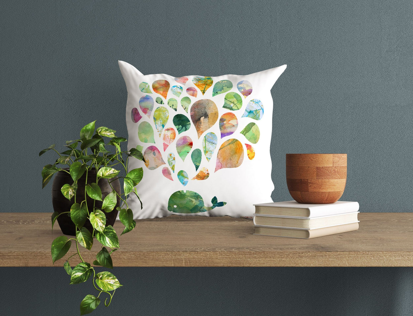Water Spray Whale Pillow Cover, Nautical Pillow Cases, Green Pillow Cases, Watercolor Pillow Cases, Home Decor Pillow, Pillow Cases For Kids