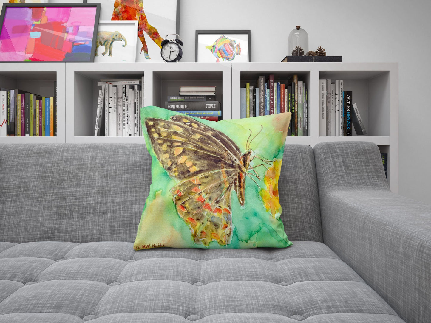 Butterfly Decorative Pillow, Spring Throw Pillow, GreenPillow Case, Watercolor Pillow Cases, Housewarming Gift, Indoor Pillow Cases
