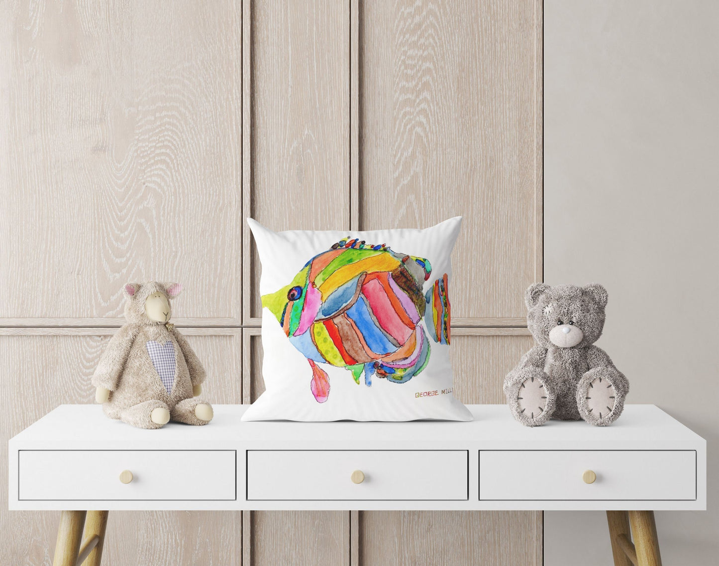 Semi-Abstract Art Tropical Fish Pillow Case, Tropical Pillow Cases, Original Art Pillow, Colorful Pillow Case, Cute Pillow Case