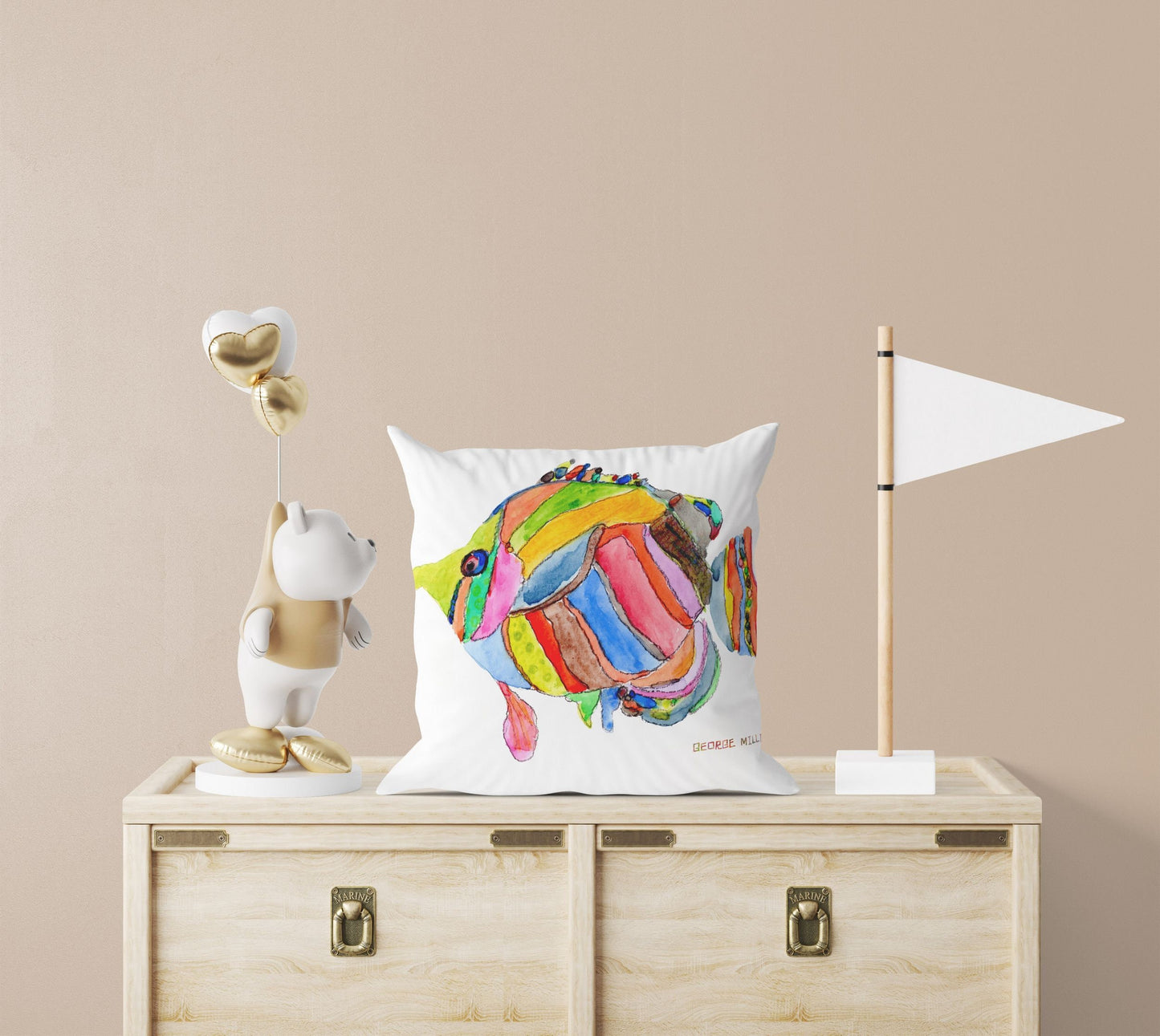 Semi-Abstract Art Tropical Fish Pillow Case, Tropical Pillow Cases, Original Art Pillow, Colorful Pillow Case, Cute Pillow Case