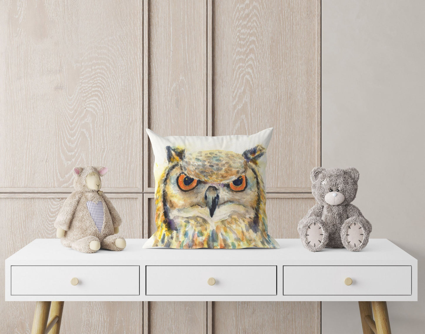 Owl Bird Pillow Cases For Kids, Toss Pillow, Animal Pillow, Artist Pillow, Bright Yellow Pillow, Modern Pillow, Pillow Covers 20X20