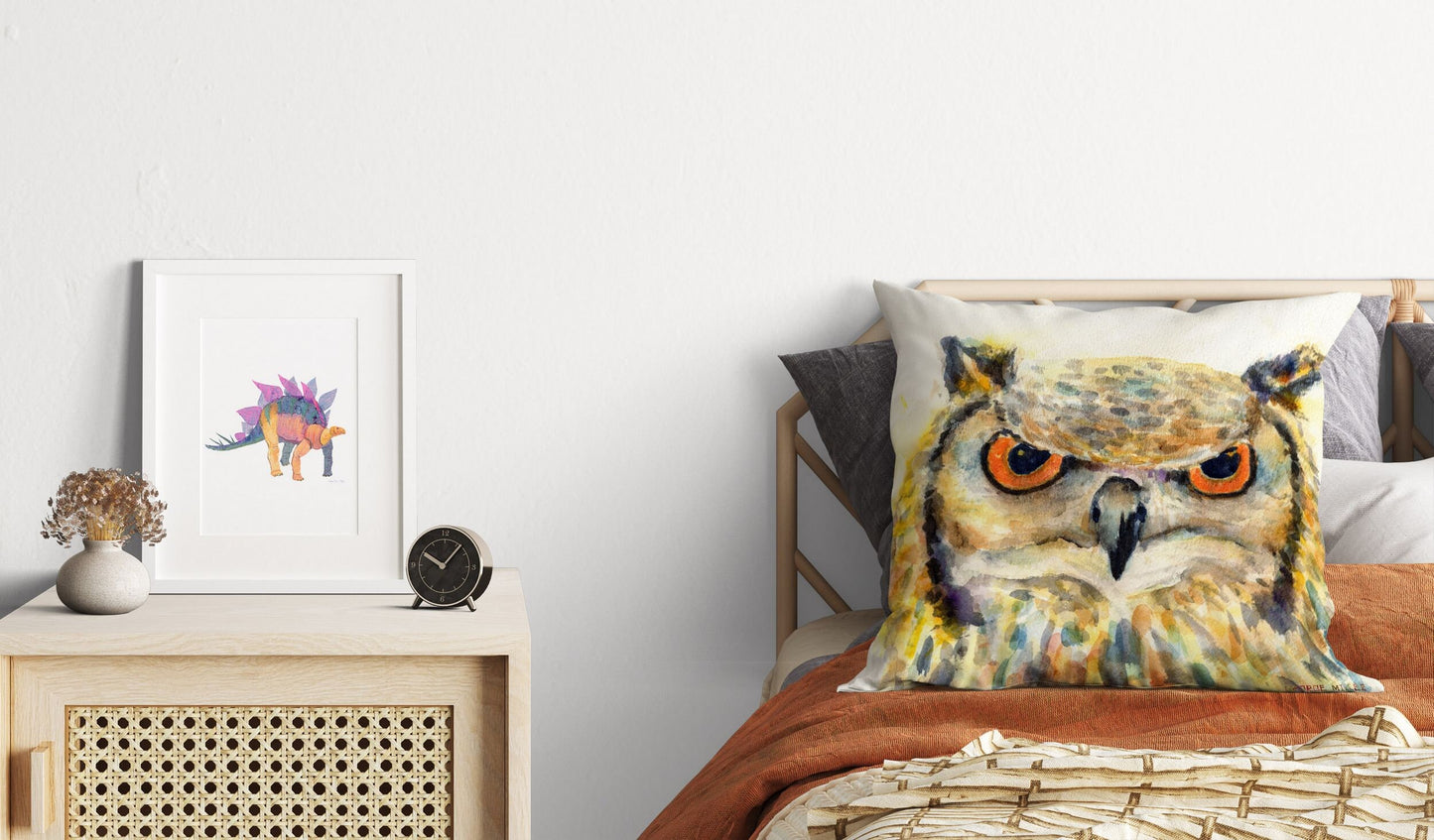 Owl Bird Pillow Cases For Kids, Toss Pillow, Animal Pillow, Artist Pillow, Bright Yellow Pillow, Modern Pillow, Pillow Covers 20X20
