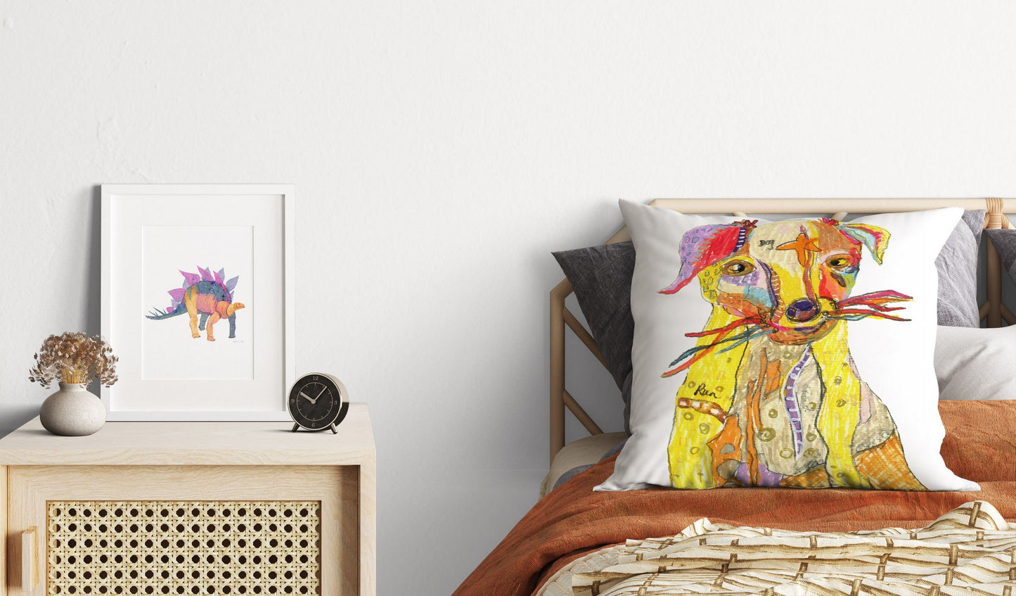 Dog Cute Pillow Cases, Pillow Cases For Kids, Toss Pillow, Animal Pillow, Art Pillow, Bright Yellow Pillow, Watercolor Pillow Cases